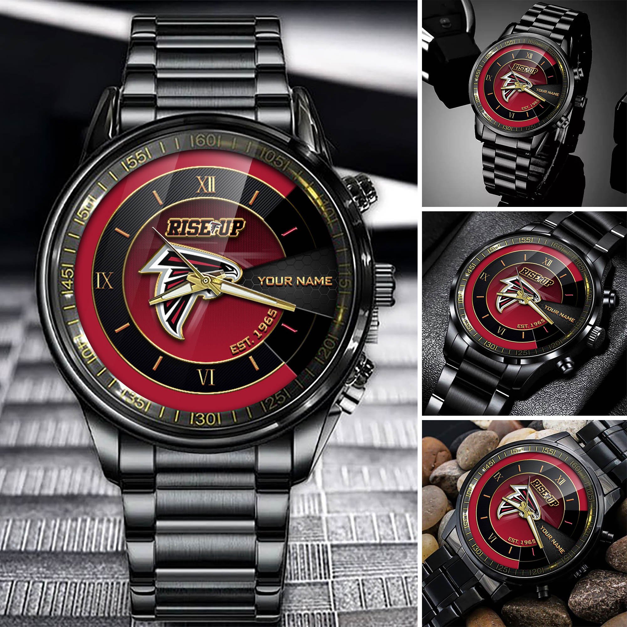 Atlanta Falcons Black Fashion Watch Customize Your Name, Football Team Black Fashion Watch, Football Fan Gifts ETHY-54659