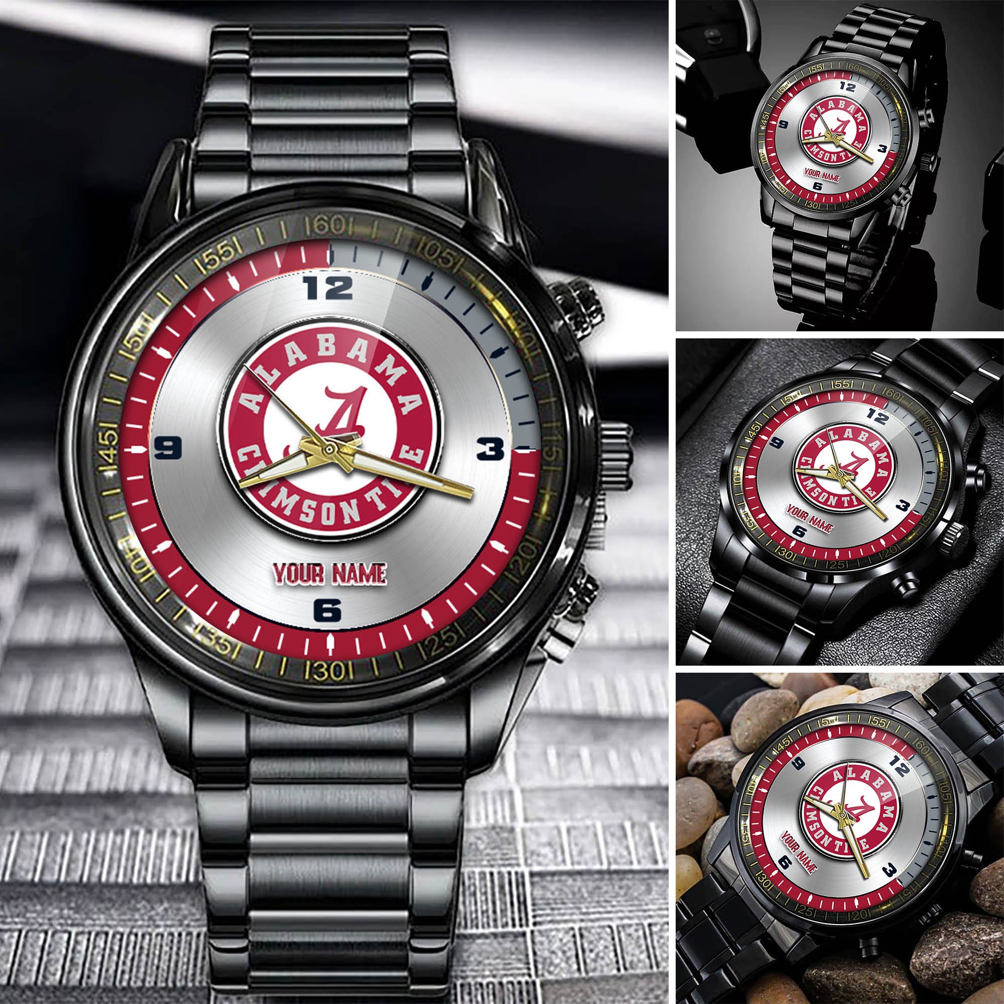 Alabama Crimson Tide Team Black Fashion Watch Personalized Your Name, Football Team Watch For Fan , Football League Gifts  ETHY-54708