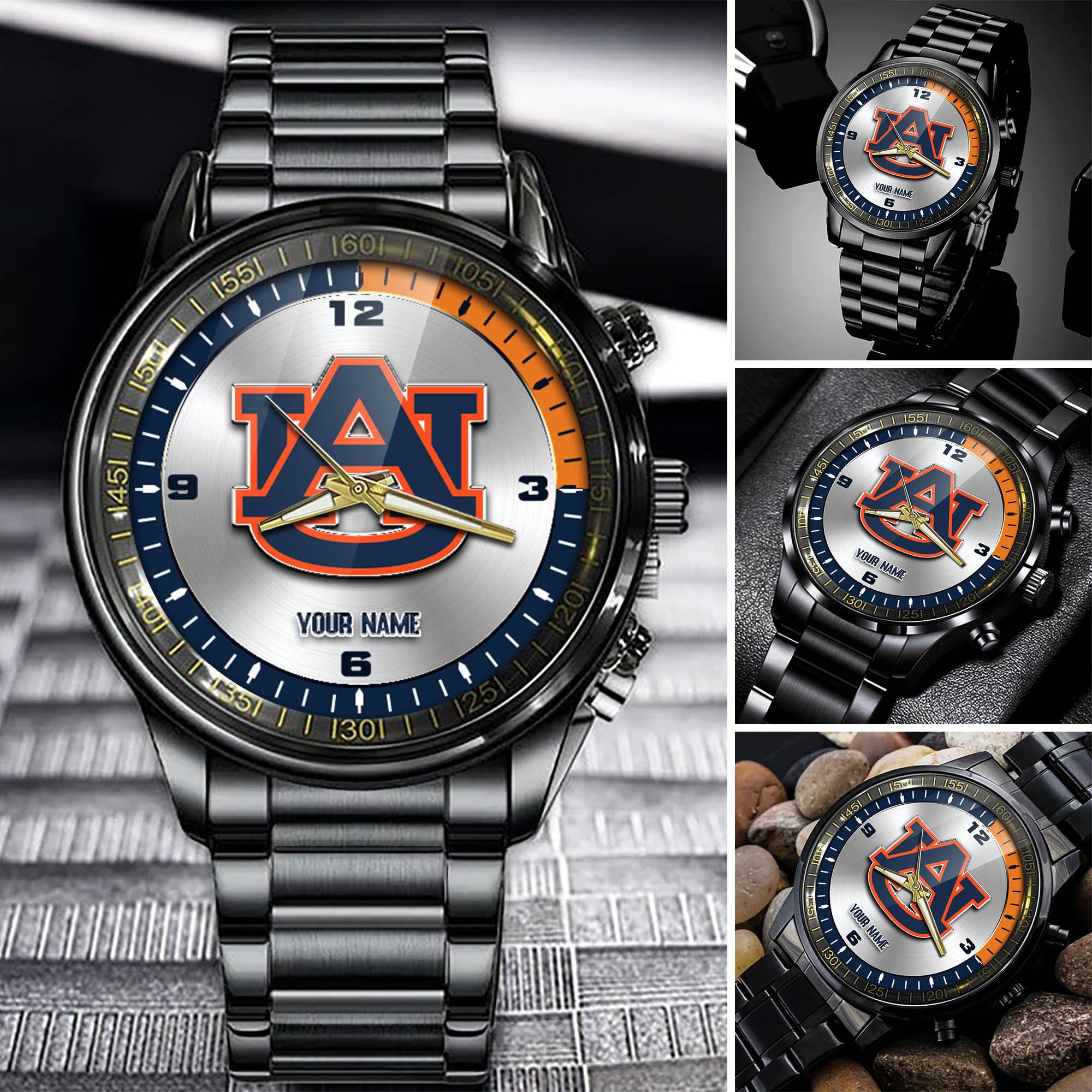 Auburn Tigers Team Black Fashion Watch Personalized Your Name, Football Team Watch For Fan , Football League Gifts  ETHY-54708