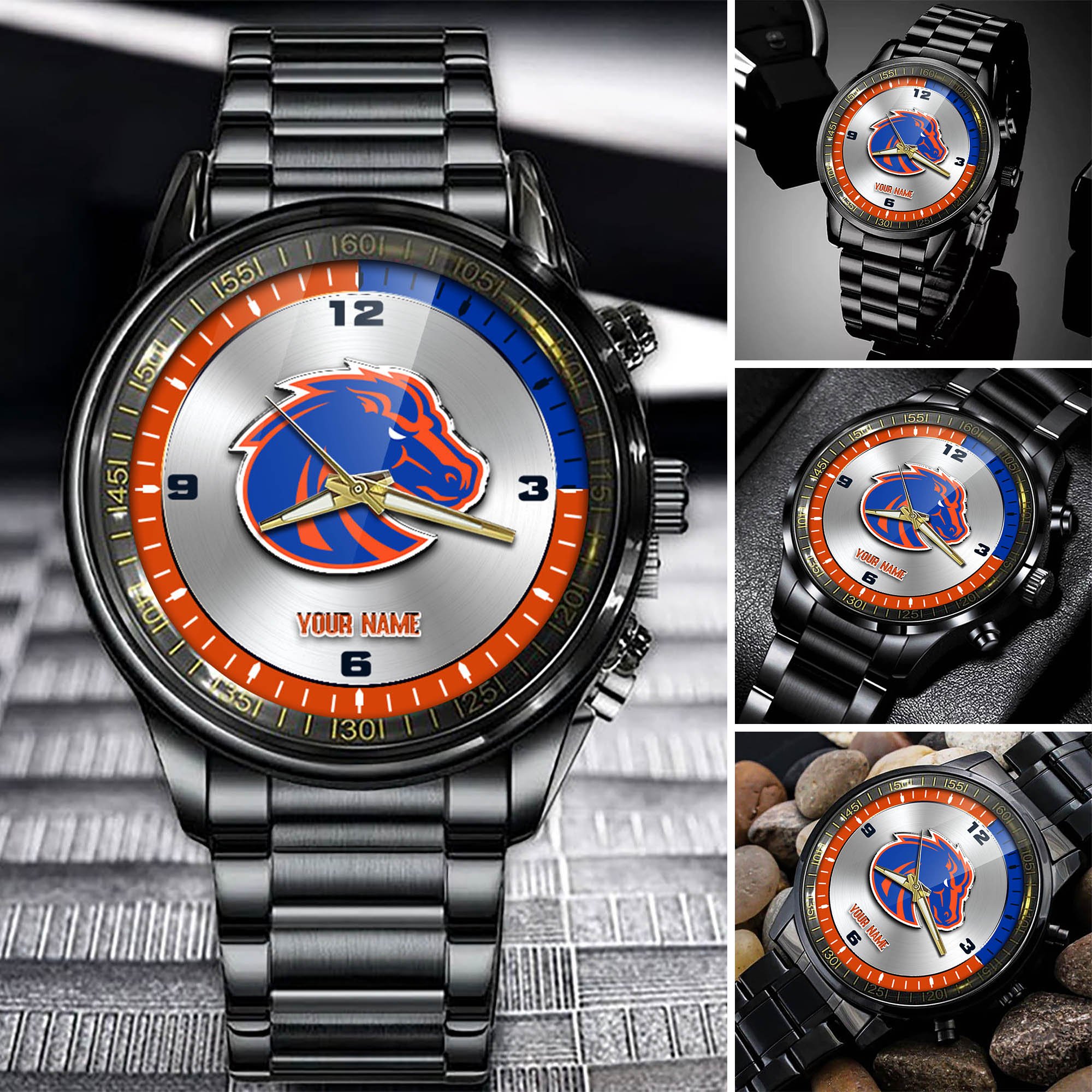 Boise State Broncos Team Black Fashion Watch Personalized Your Name, Football Team Watch For Fan , Football League Gifts  ETHY-54708