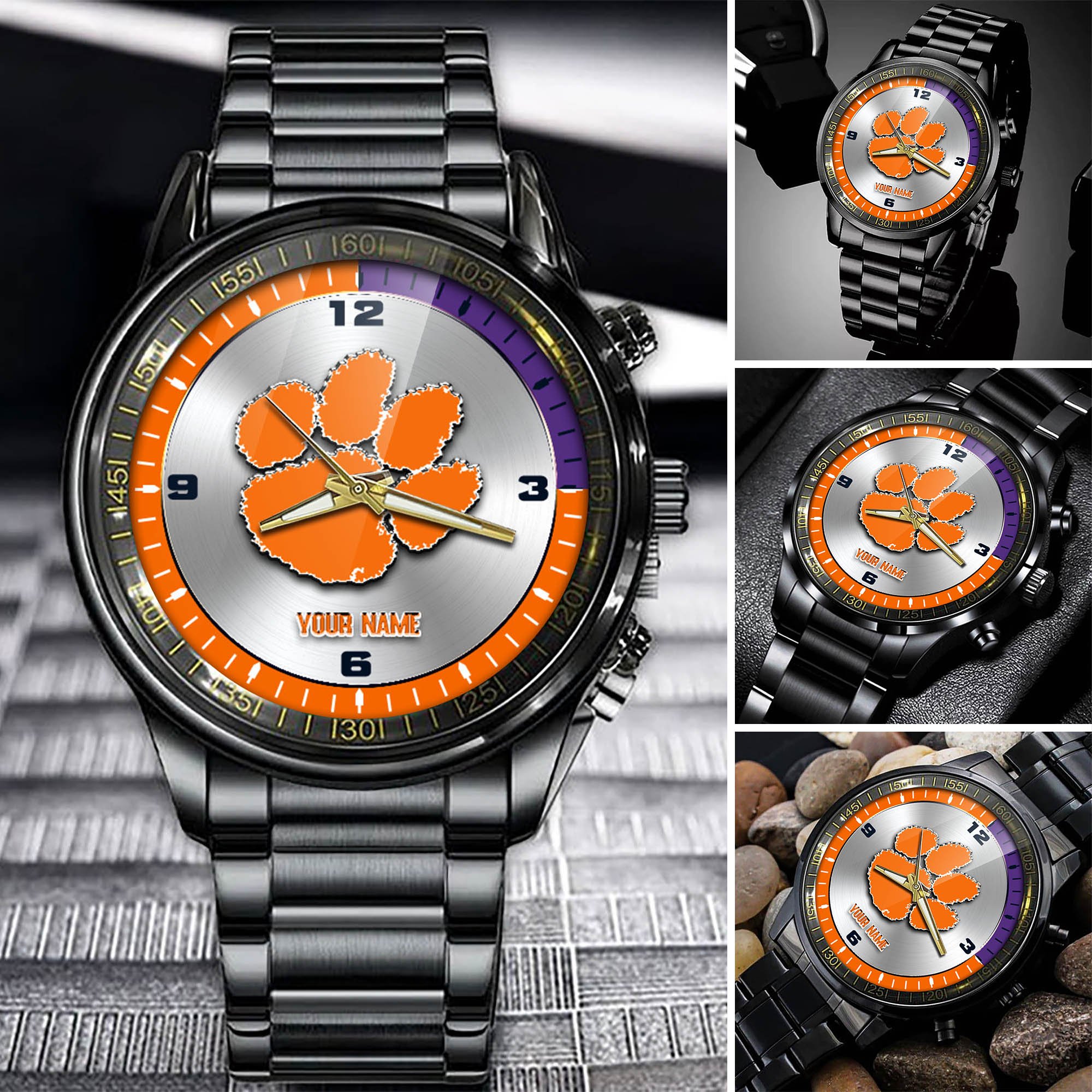 Clemson Tigers Team Black Fashion Watch Personalized Your Name, Football Team Watch For Fan , Football League Gifts  ETHY-54708