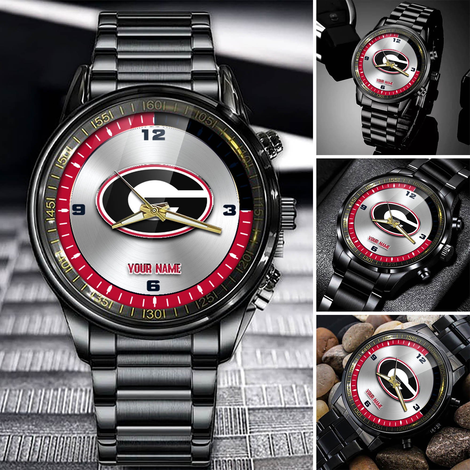 Georgia Bulldogs Team Black Fashion Watch Personalized Your Name, Football Team Watch For Fan , Football League Gifts  ETHY-54708