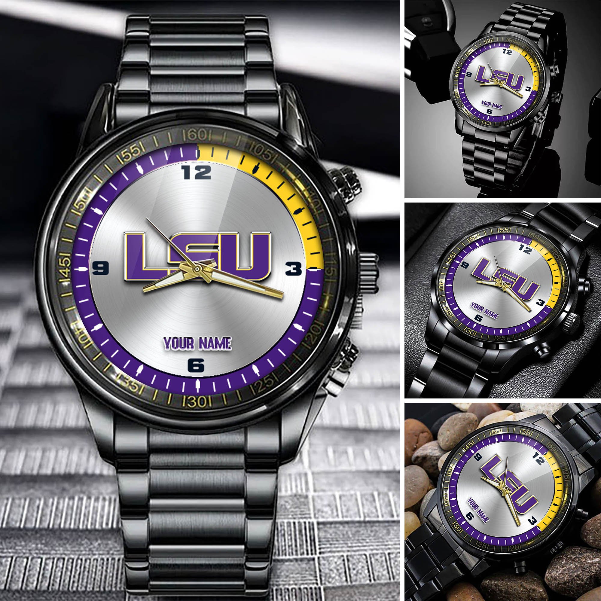 LSU TIGERS Team Black Fashion Watch Personalized Your Name, Football Team Watch For Fan , Football League Gifts  ETHY-54708