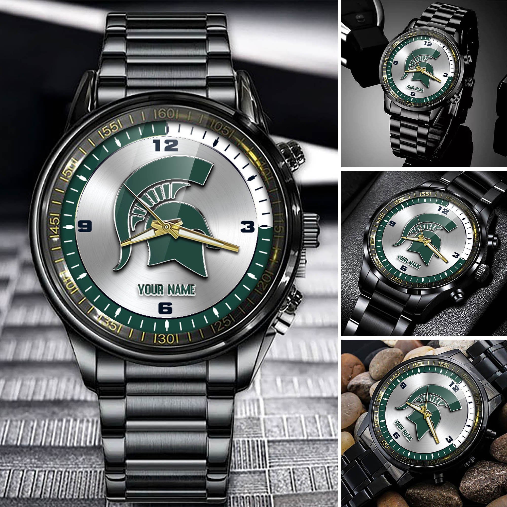 Michigan State Spartans Team Black Fashion Watch Personalized Your Name, Football Team Watch For Fan , Football League Gifts  ETHY-54708