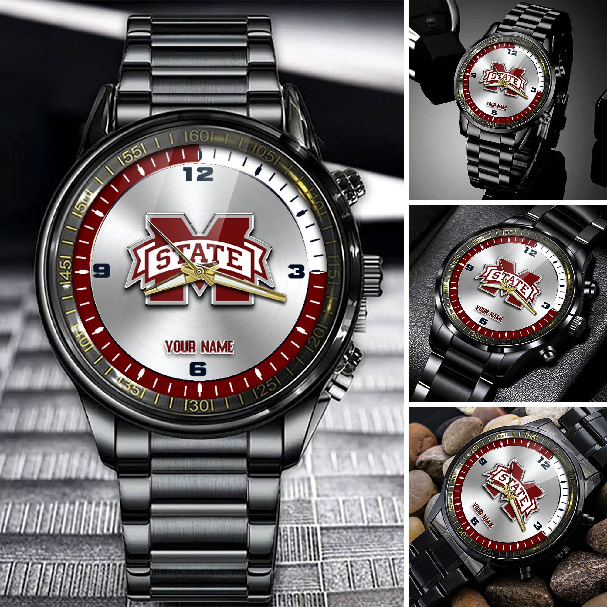 Mississippi State Bulldogs Team Black Fashion Watch Personalized Your Name, Football Team Watch For Fan , Football League Gifts  ETHY-54708