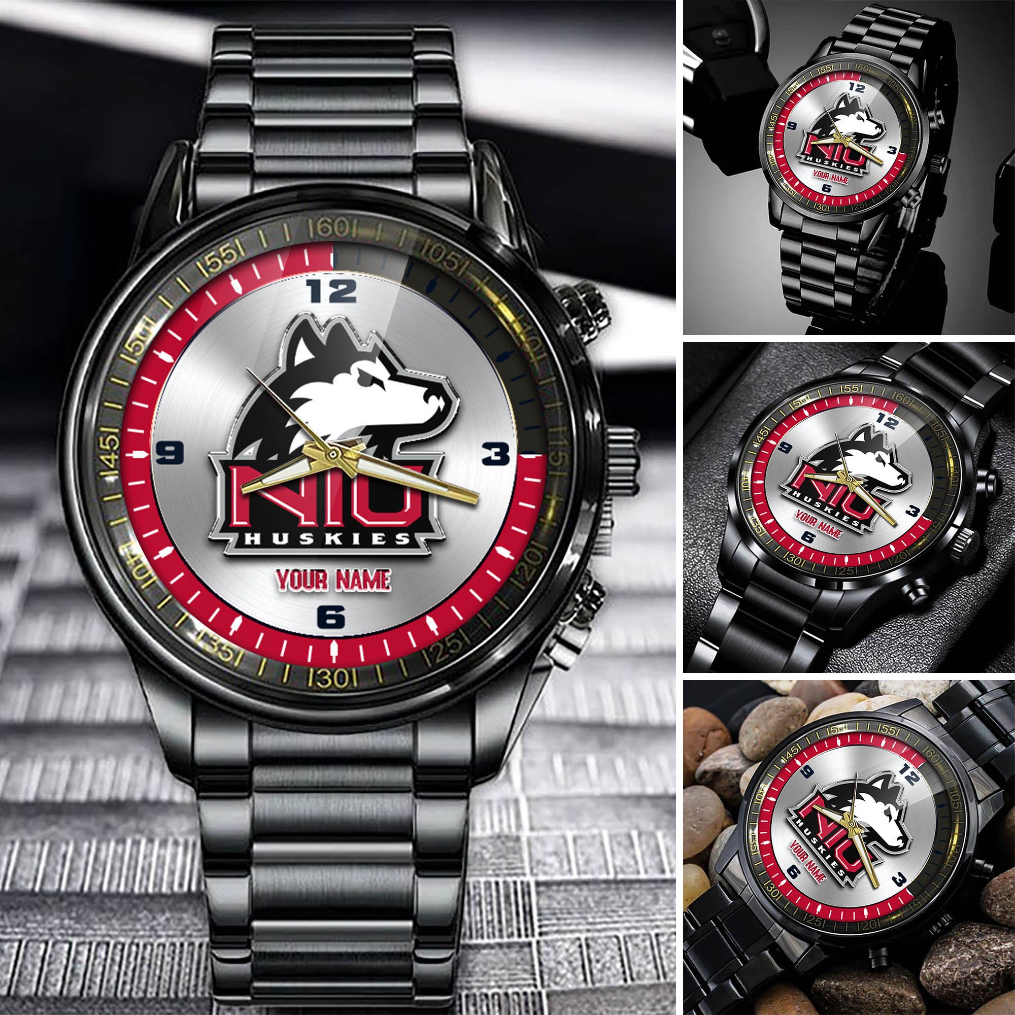 Northern Illinois Huskies Team Black Fashion Watch Personalized Your Name, Football Team Watch For Fan , Football League Gifts  ETHY-54708