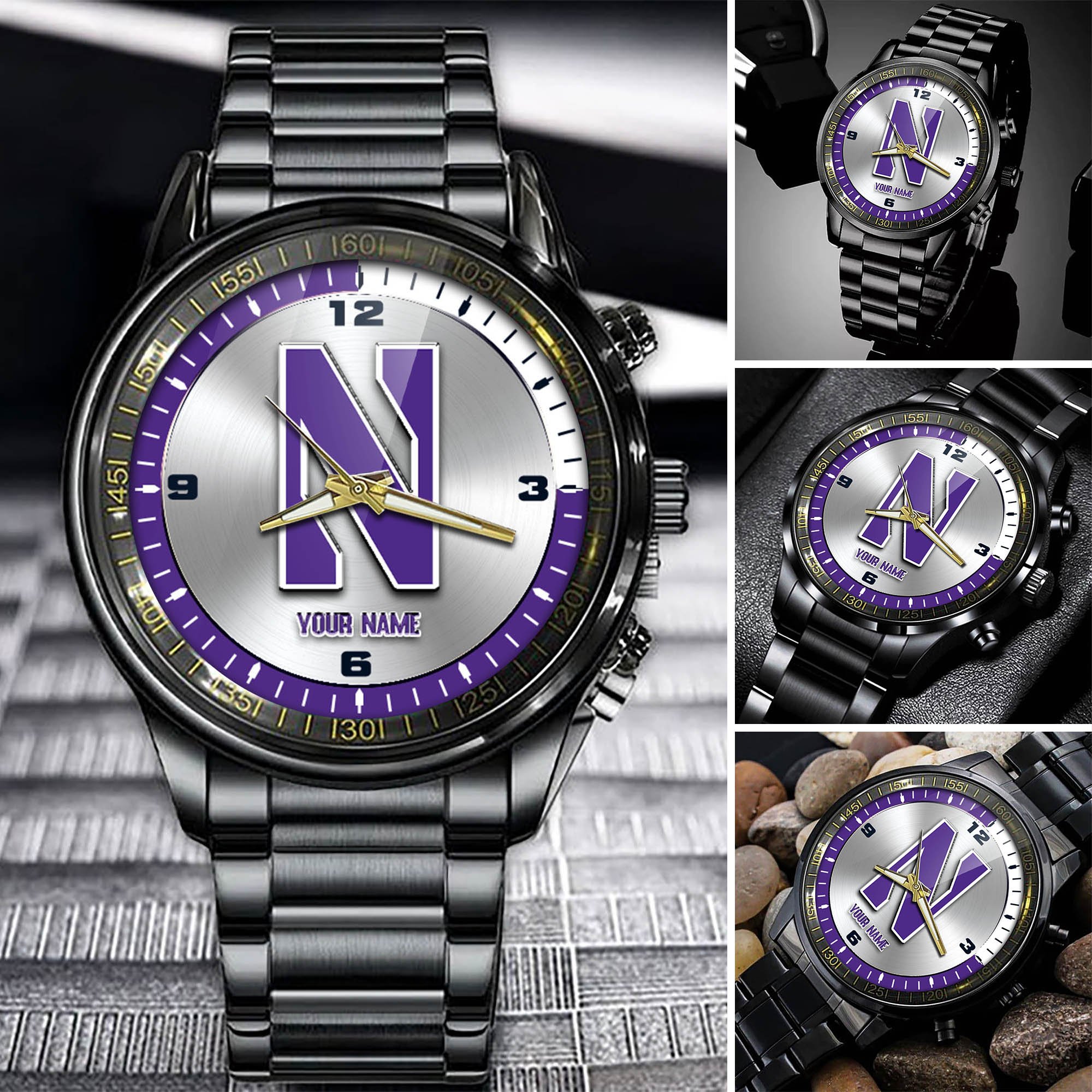 Northwestern Wildcats Team Black Fashion Watch Personalized Your Name, Football Team Watch For Fan , Football League Gifts  ETHY-54708