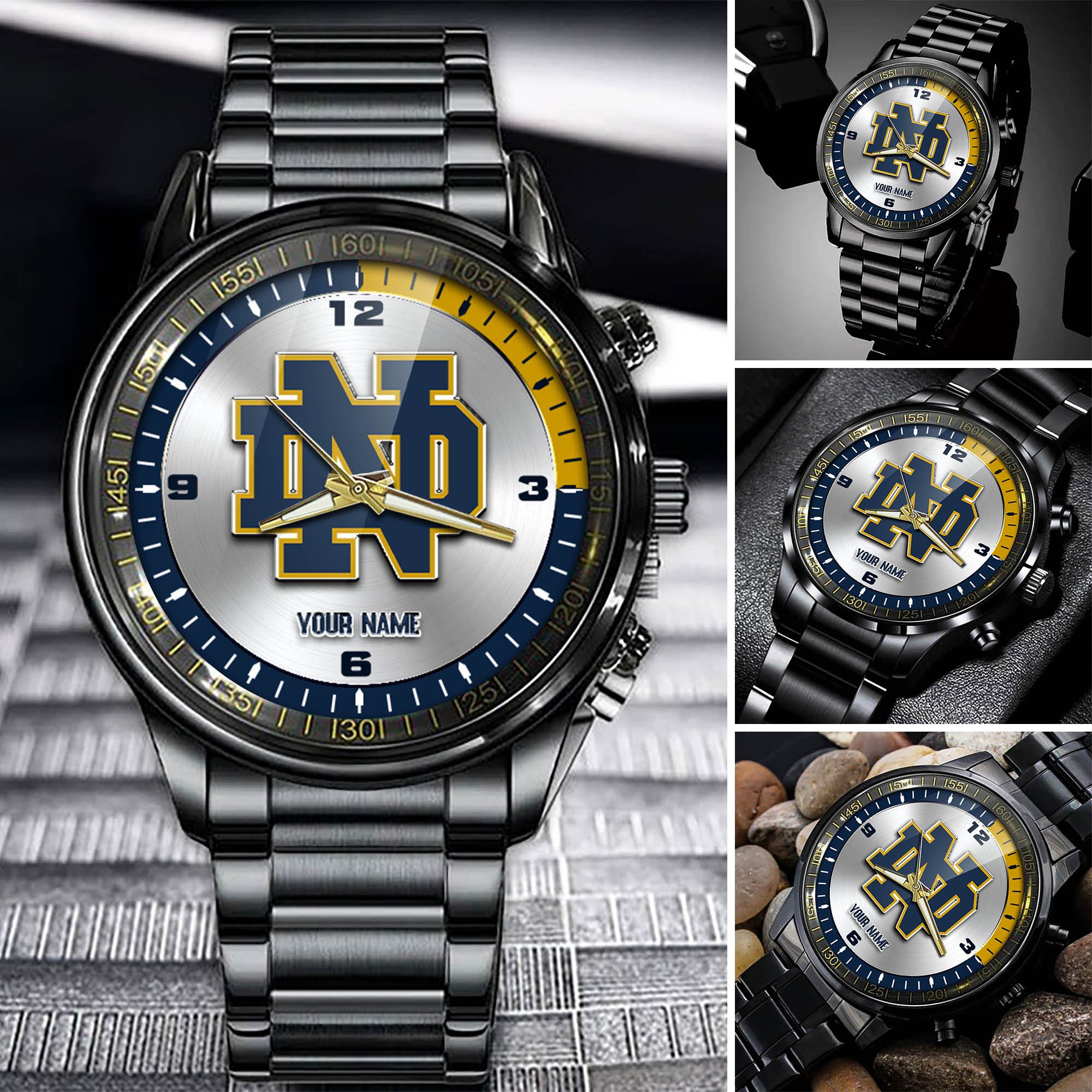 Notre Dame Fighting Irish Team Black Fashion Watch Personalized Your Name, Football Team Watch For Fan , Football League Gifts  ETHY-54708