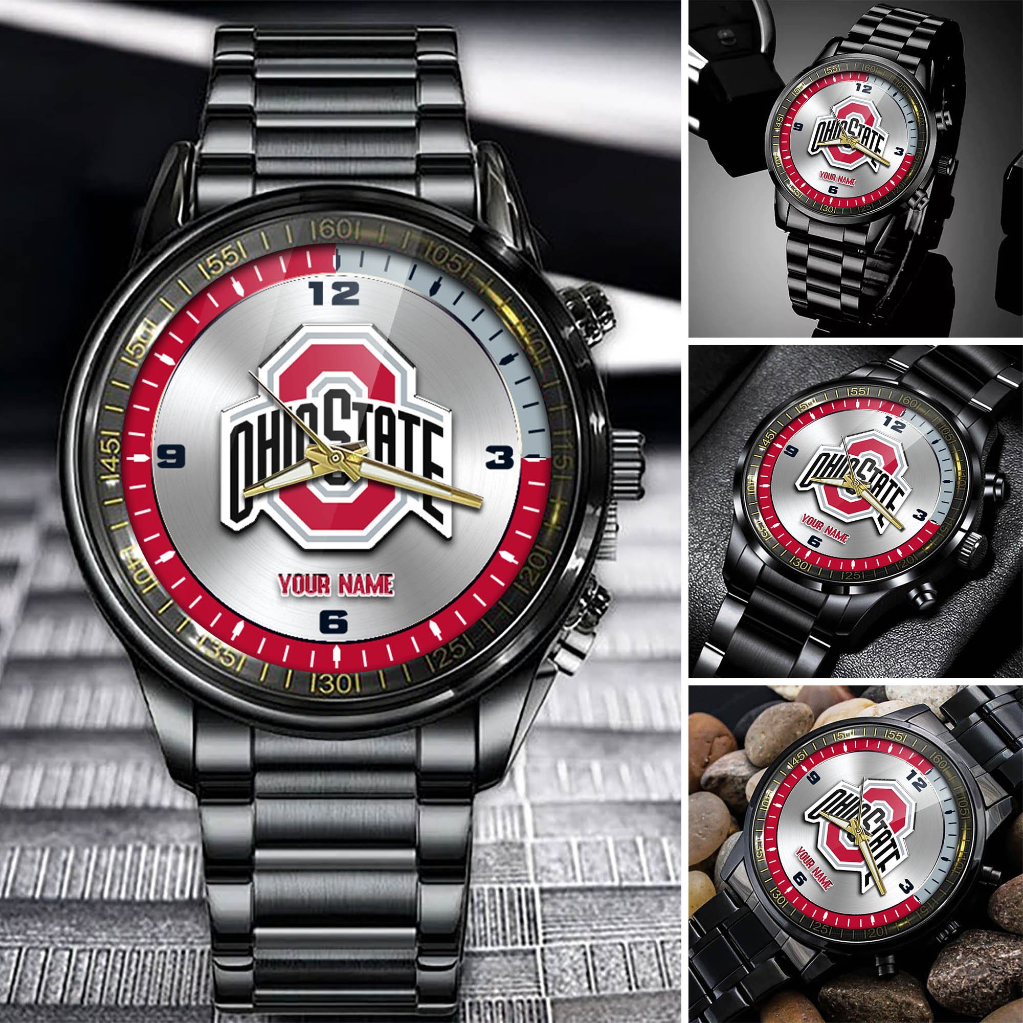 Ohio State Buckeyes Team Black Fashion Watch Personalized Your Name, Football Team Watch For Fan , Football League Gifts  ETHY-54708