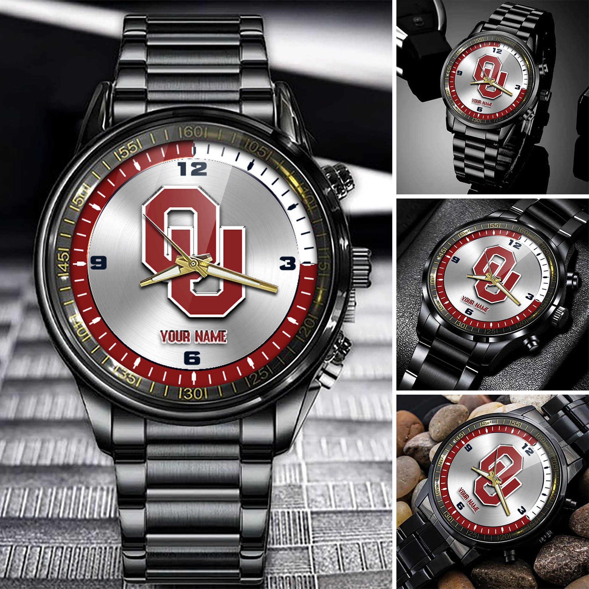 Oklahoma Sooners Team Black Fashion Watch Personalized Your Name, Football Team Watch For Fan , Football League Gifts  ETHY-54708