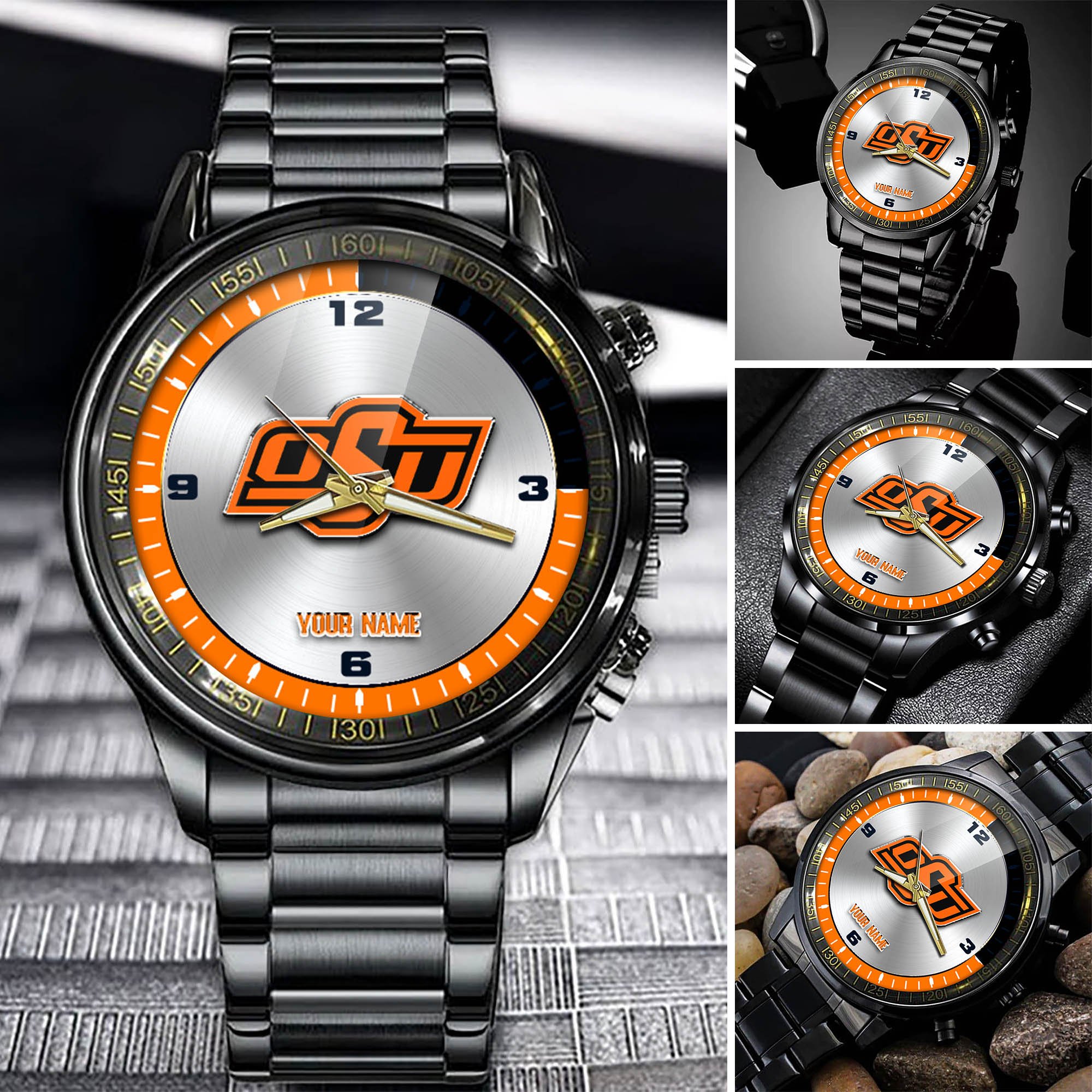 Oklahoma State Cowboys Team Black Fashion Watch Personalized Your Name, Football Team Watch For Fan , Football League Gifts  ETHY-54708