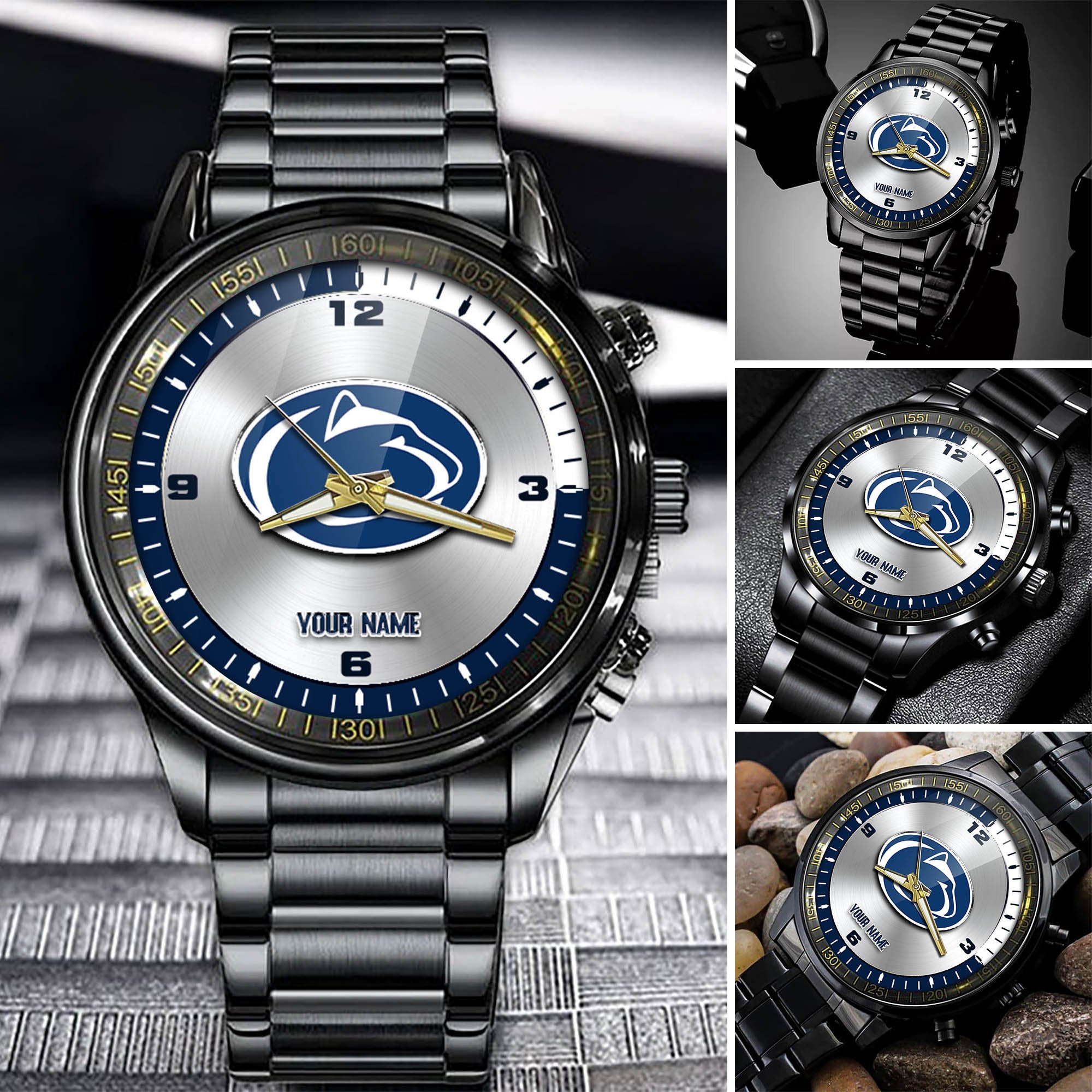 Penn State Nittany Lions Team Black Fashion Watch Personalized Your Name, Football Team Watch For Fan , Football League Gifts  ETHY-54708