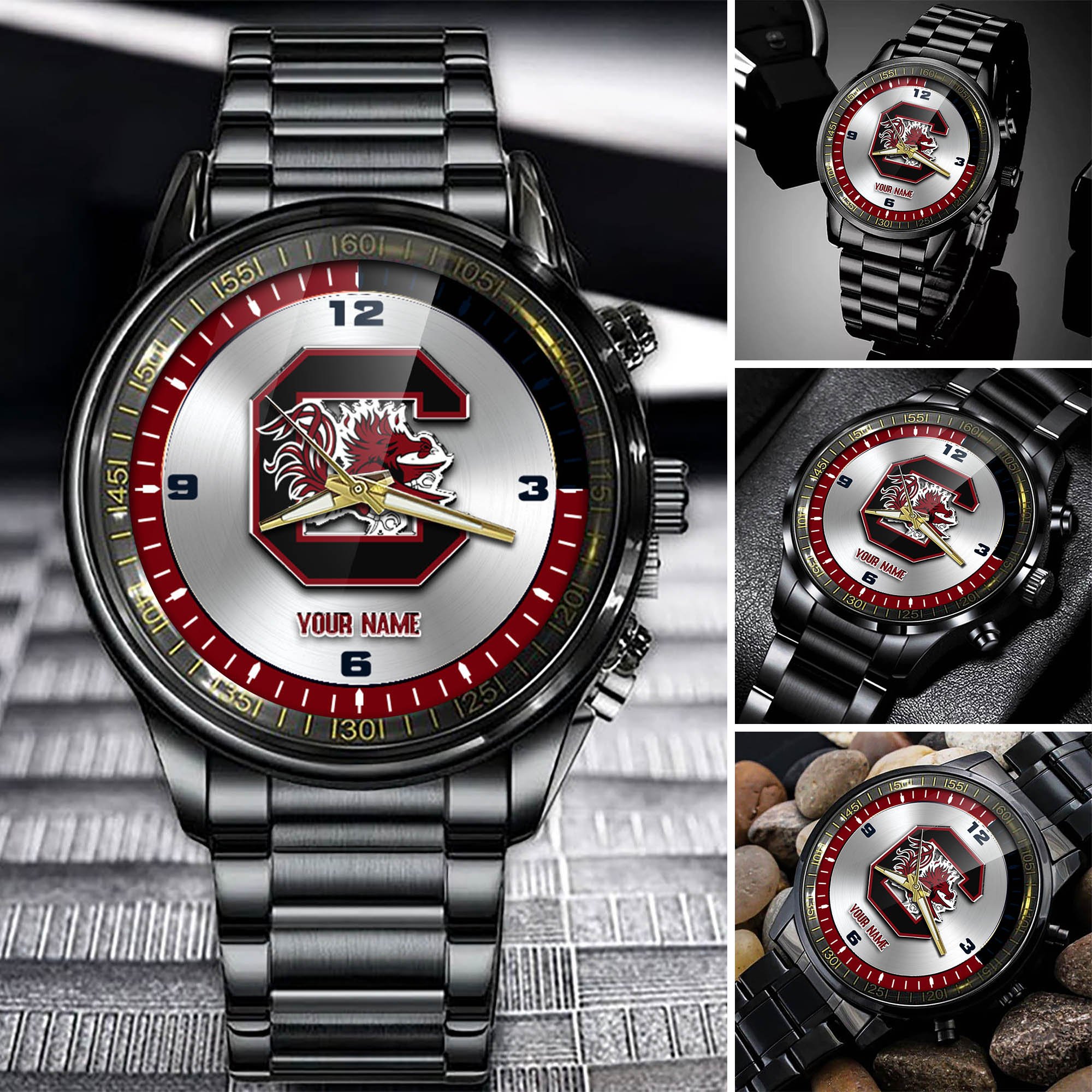 South Carolina Gamecocks Team Black Fashion Watch Personalized Your Name, Football Team Watch For Fan , Football League Gifts  ETHY-54708