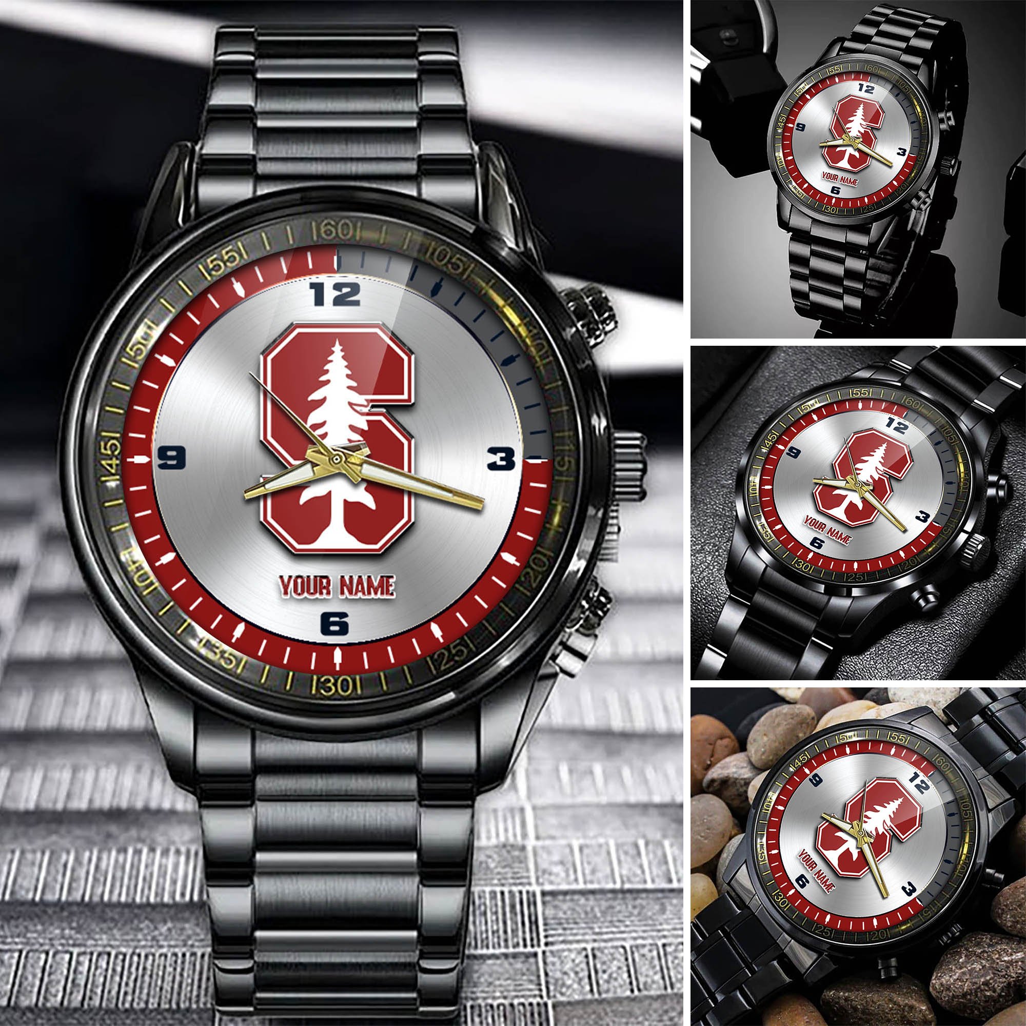 Stanford Cardinal Team Black Fashion Watch Personalized Your Name, Football Team Watch For Fan , Football League Gifts  ETHY-54708