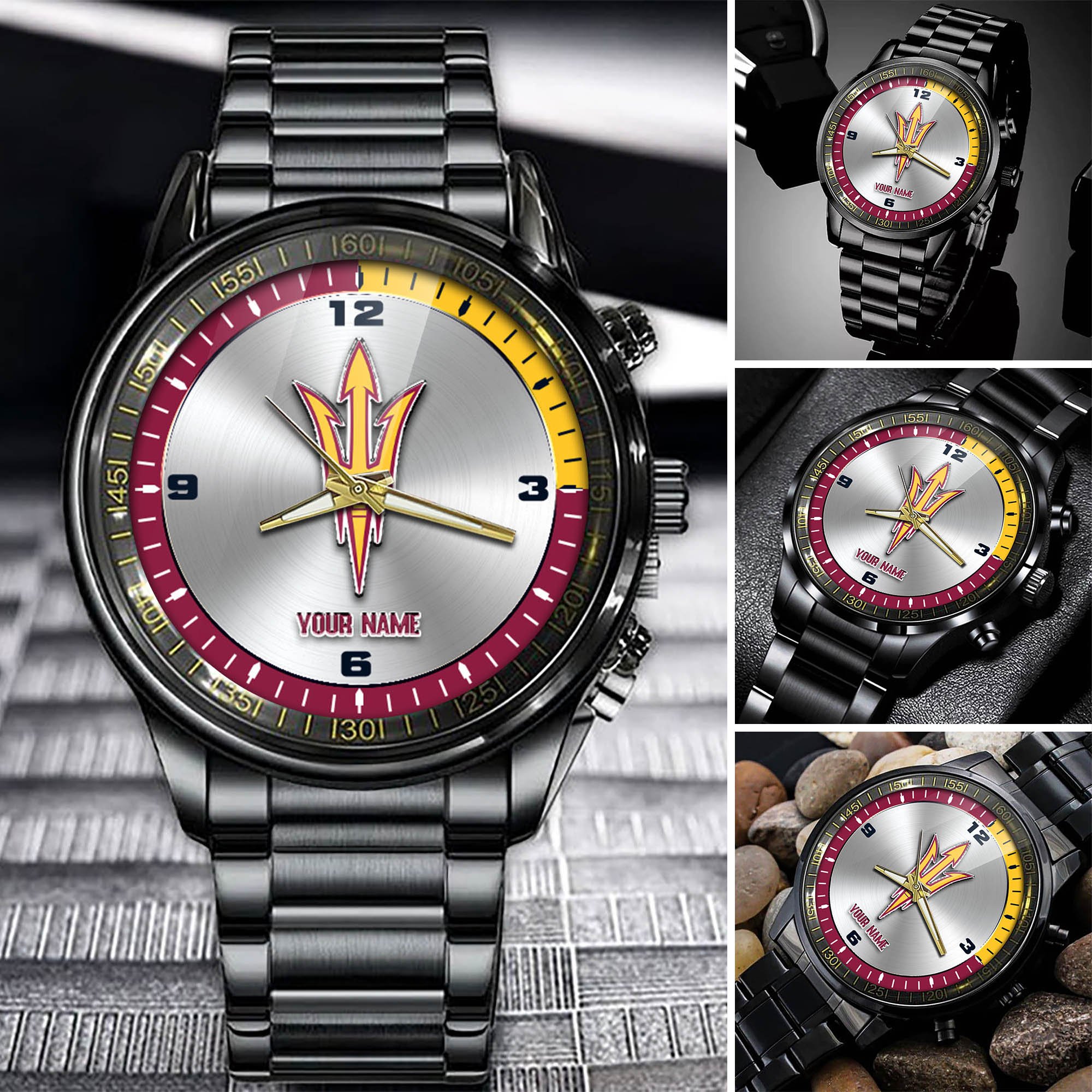 Arizona State Sun Devils Team Black Fashion Watch Personalized Your Name, Football Team Watch For Fan , Football League Gifts  ETHY-54708