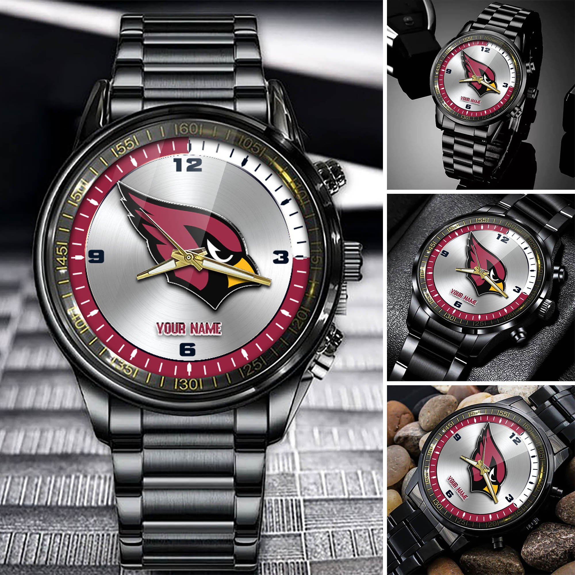 Arizona Cardinals Team Black Fashion Watch Personalized Your Name, Football Team Watch For Fan , Football League Gifts  ETHY-54708