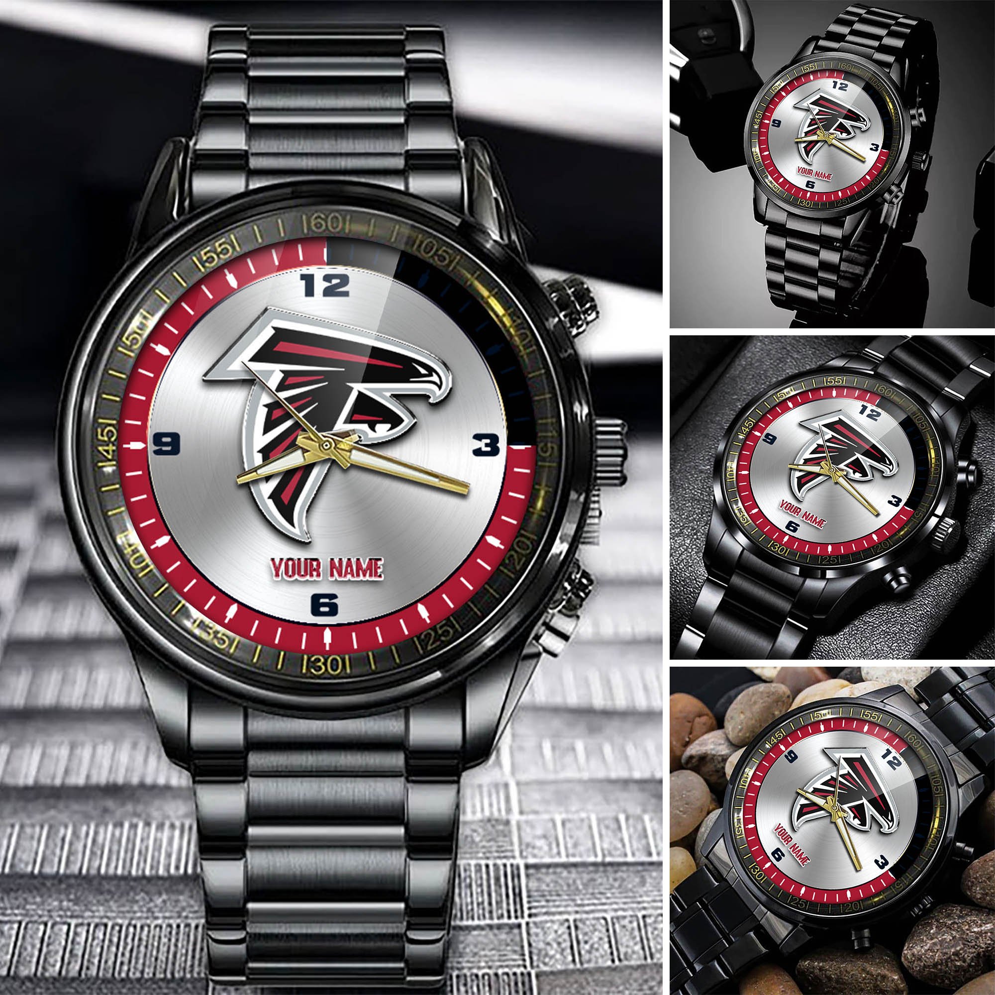 Atlanta Falcons Team Black Fashion Watch Personalized Your Name, Football Team Watch For Fan , Football League Gifts  ETHY-54708