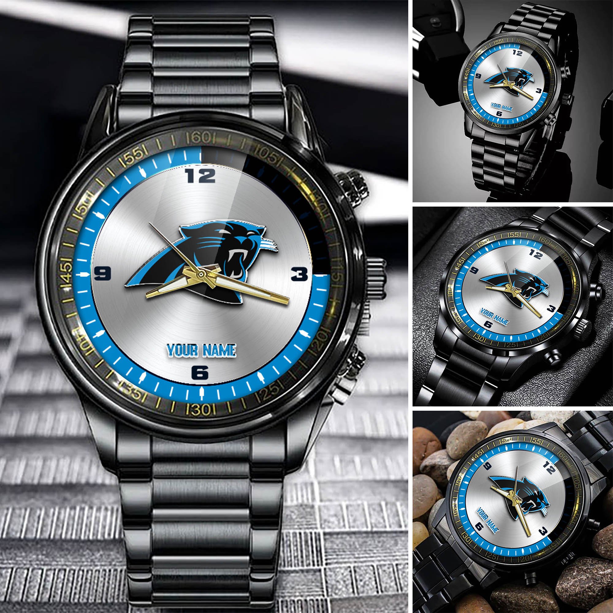 Carolina Panthers Team Black Fashion Watch Personalized Your Name, Football Team Watch For Fan , Football League Gifts  ETHY-54708