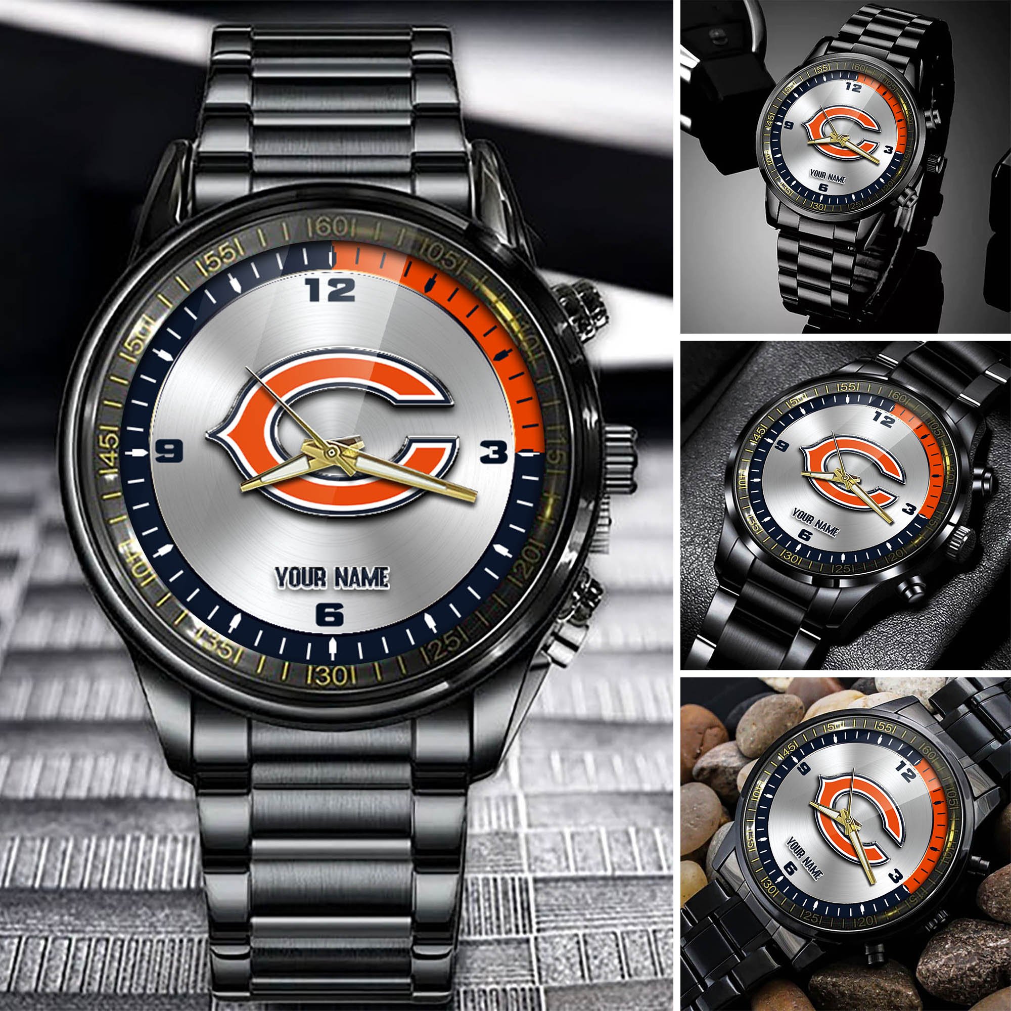 Chicago Bears Team Black Fashion Watch Personalized Your Name, Football Team Watch For Fan , Football League Gifts  ETHY-54708