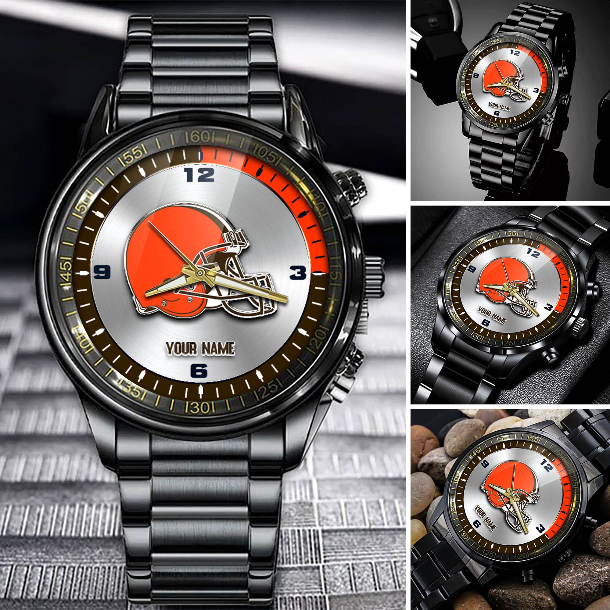 Cleveland Browns Team Black Fashion Watch Personalized Your Name, Football Team Watch For Fan , Football League Gifts  ETHY-54708