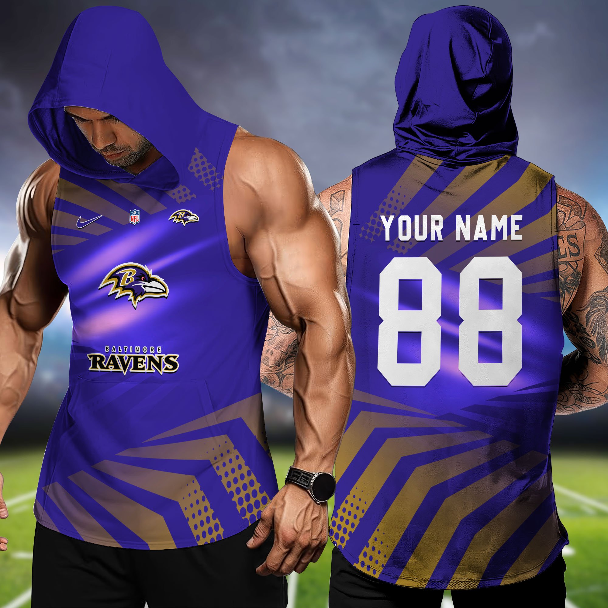 Baltimore Ravens Hooded Tanktop Personalized Your Name And Number, Hooded Tanktop For Football Lovers, Summer Gifts For Fan ETHY-58330