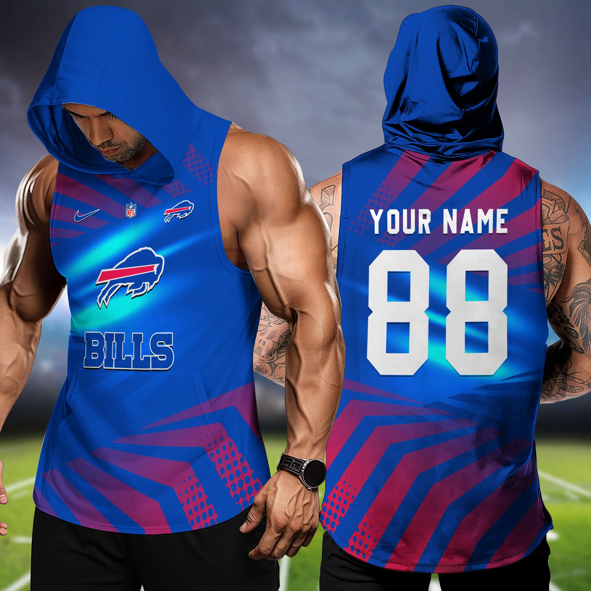 Buffalo Bills Hooded Tanktop Personalized Your Name And Number, Hooded Tanktop For Football Lovers, Summer Gifts For Fan ETHY-58330