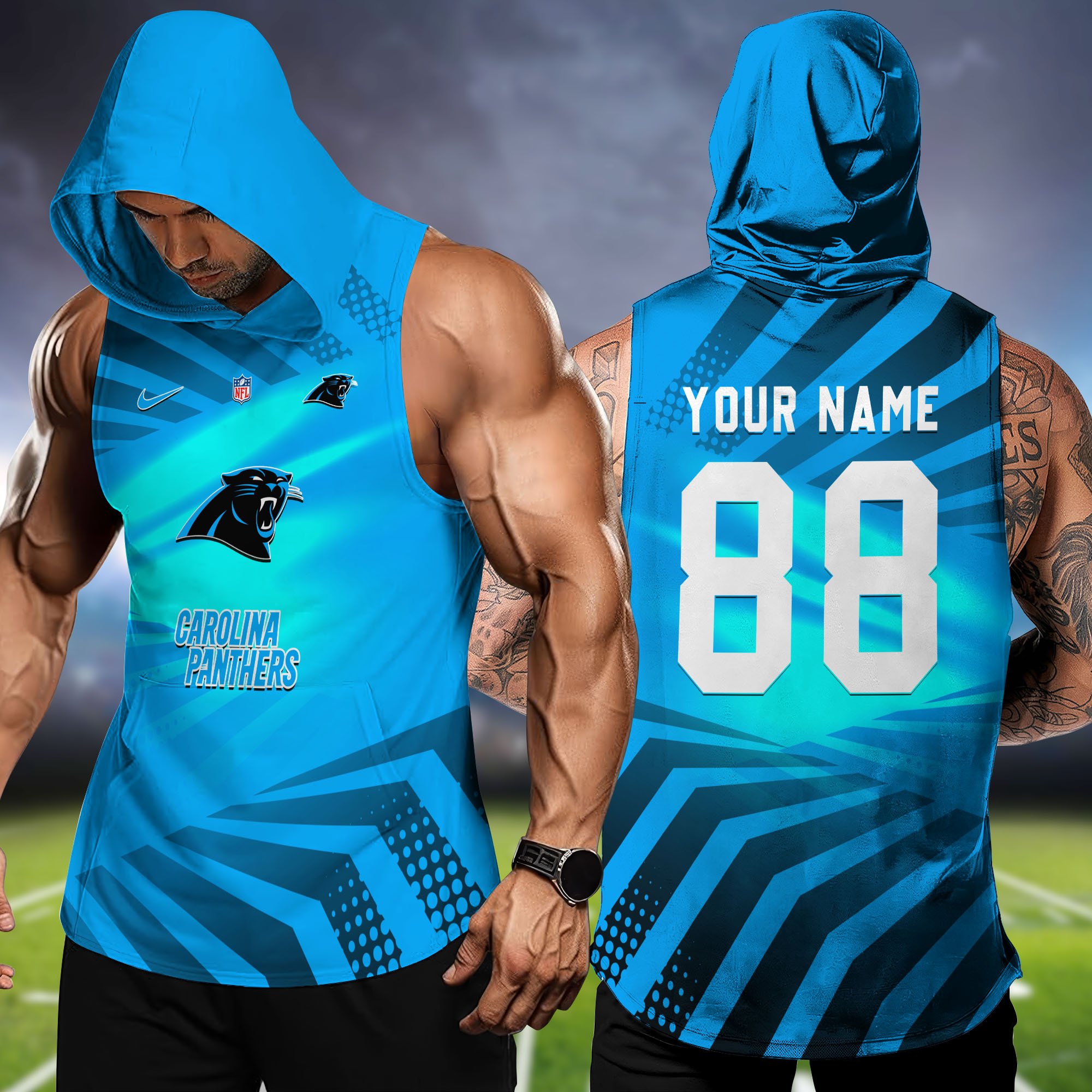 Carolina Panthers Hooded Tanktop Personalized Your Name And Number, Hooded Tanktop For Football Lovers, Summer Gifts For Fan ETHY-58330