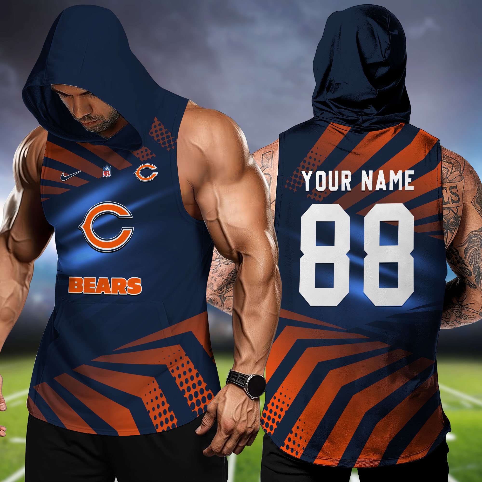 Chicago Bears Hooded Tanktop Personalized Your Name And Number, Hooded Tanktop For Football Lovers, Summer Gifts For Fan ETHY-58330