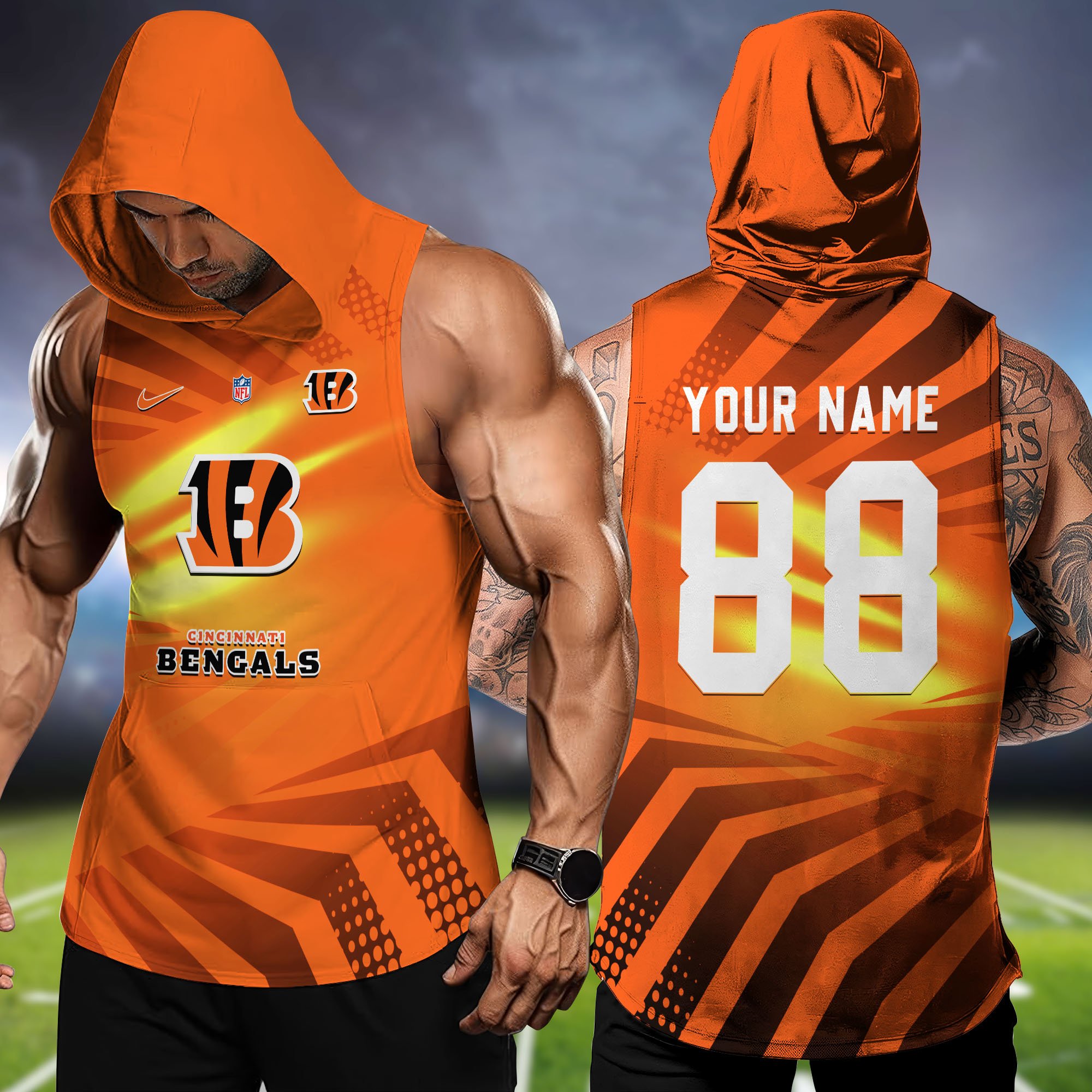 Cincinnati Bengals Hooded Tanktop Personalized Your Name And Number, Hooded Tanktop For Football Lovers, Summer Gifts For Fan ETHY-58330