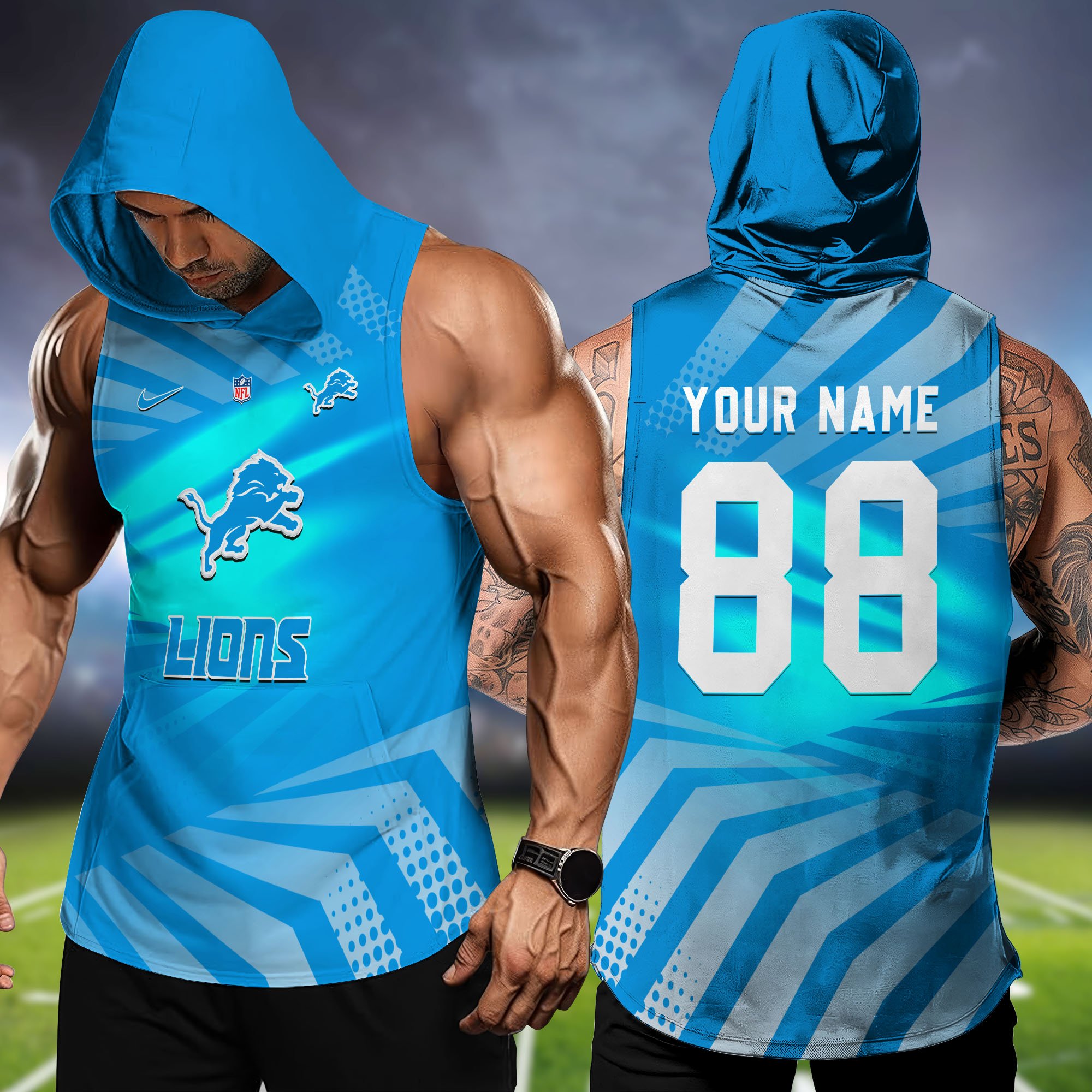 Detroit Lions Hooded Tanktop Personalized Your Name And Number, Hooded Tanktop For Football Lovers, Summer Gifts For Fan ETHY-58330