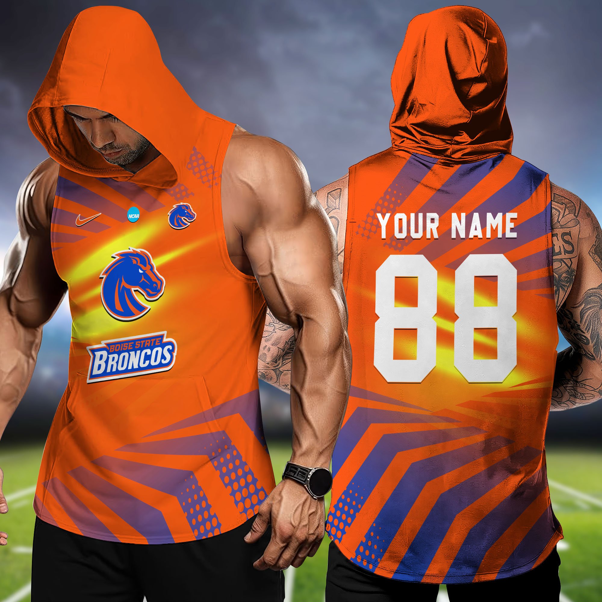 Boise State Broncos Hooded Tanktop Personalized Your Name And Number, Hooded Tanktop For Football Lovers, Summer Gifts For Fan ETHY-58330