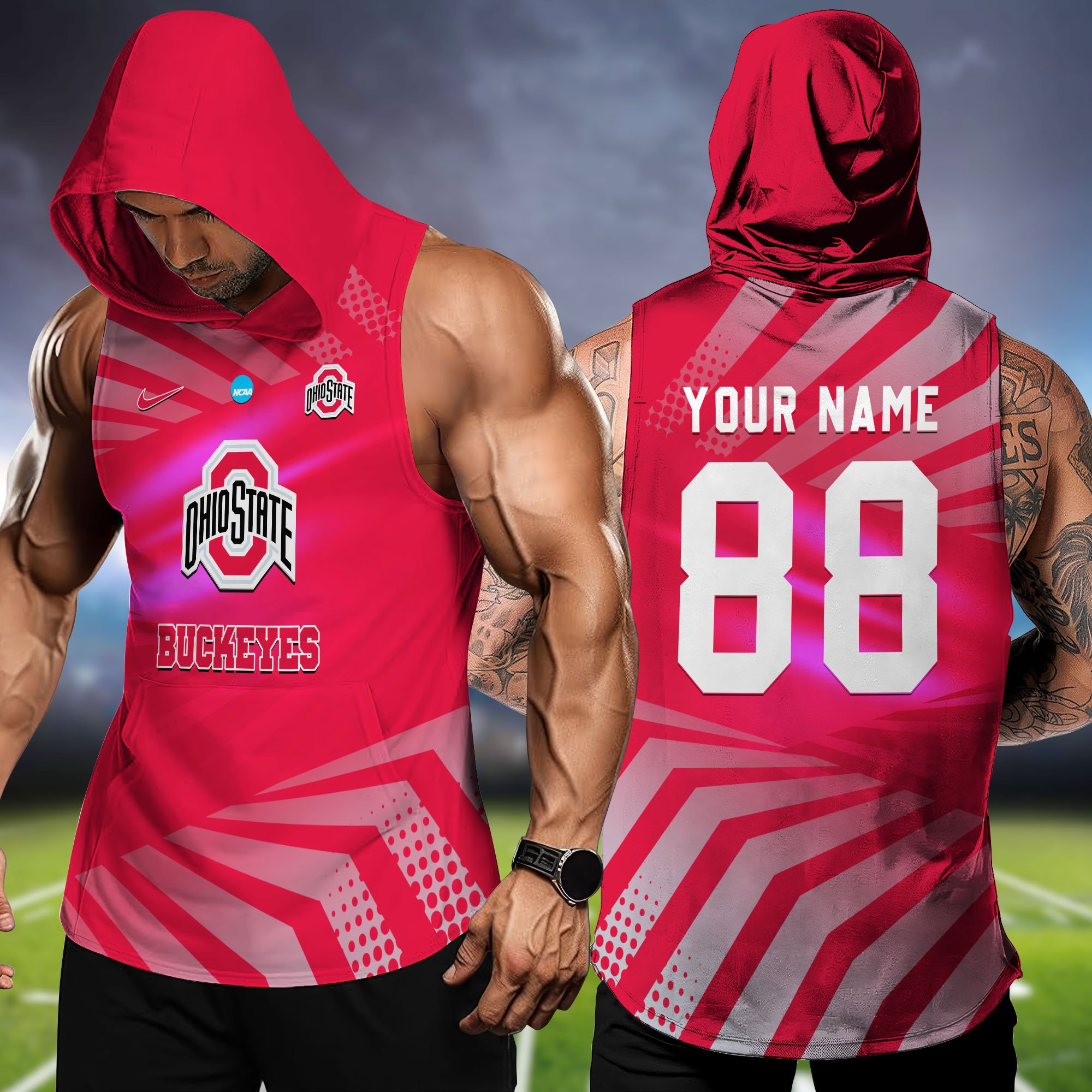 Ohio State Buckeyes Hooded Tanktop Personalized Your Name And Number, Hooded Tanktop For Football Lovers, Summer Gifts For Fan ETHY-58330