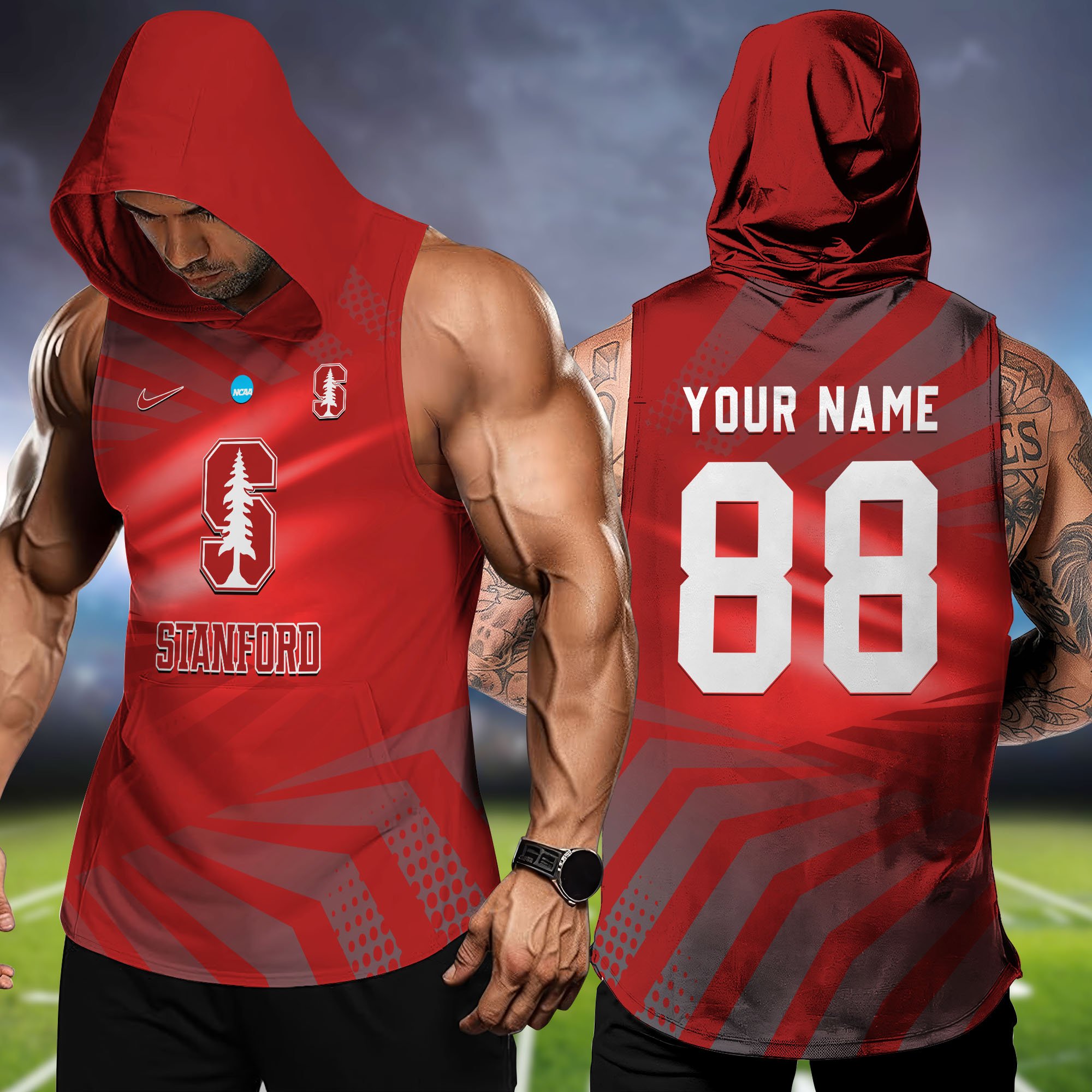 Stanford Cardinal Hooded Tanktop Personalized Your Name And Number, Hooded Tanktop For Football Lovers, Summer Gifts For Fan ETHY-58330