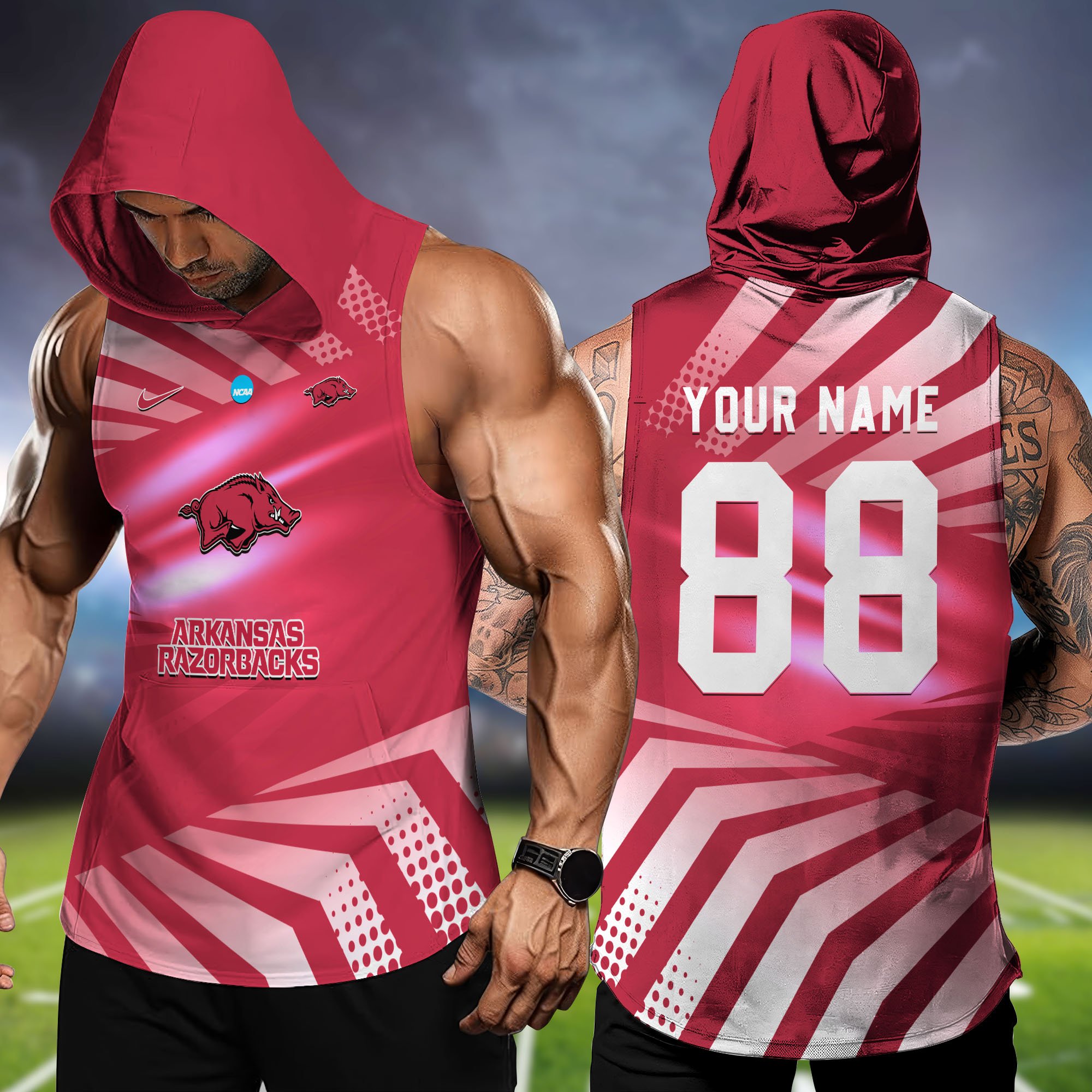 Arkansas Razorbacks Hooded Tanktop Personalized Your Name And Number, Hooded Tanktop For Football Lovers, Summer Gifts For Fan ETHY-58330