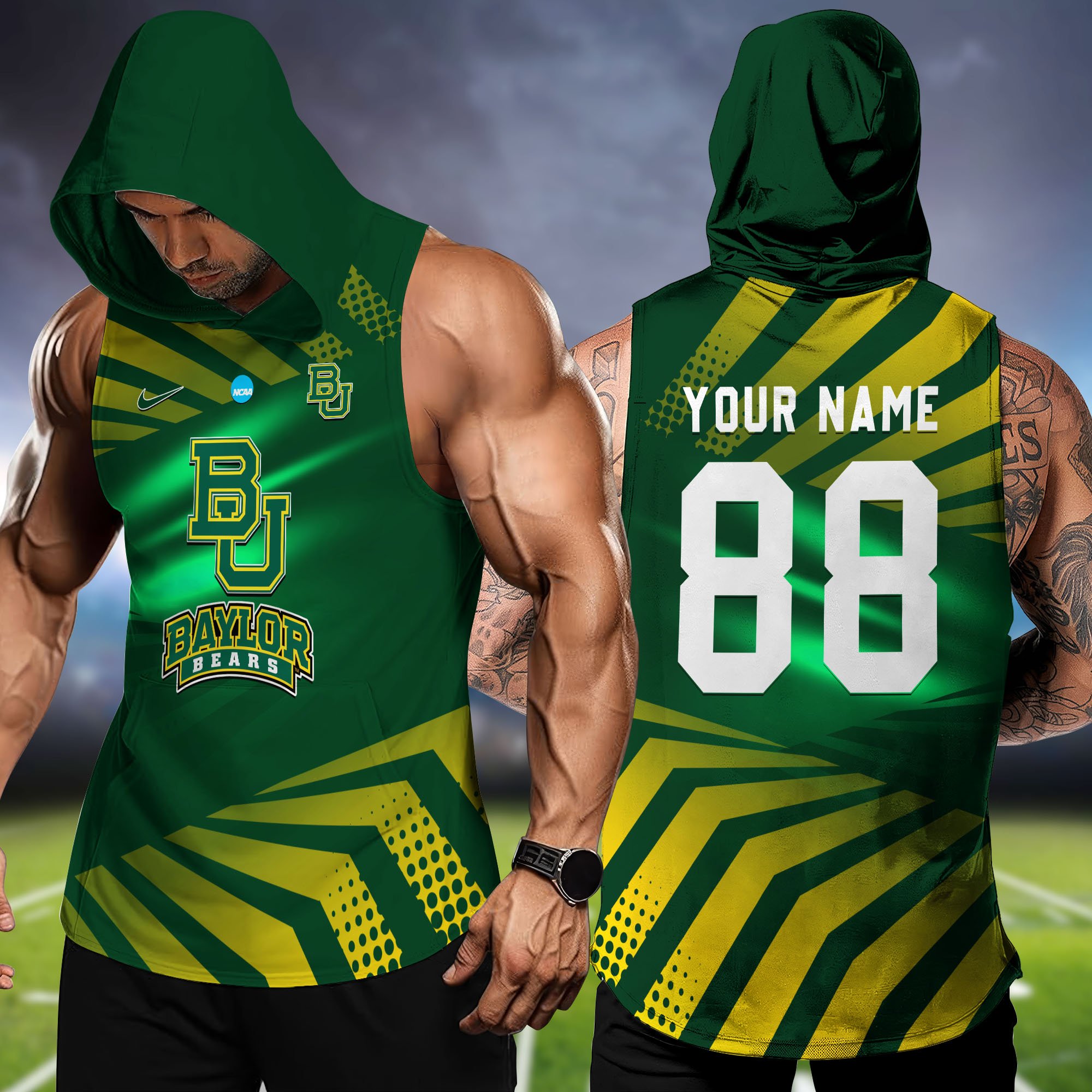 Baylor Bears Hooded Tanktop Personalized Your Name And Number, Hooded Tanktop For Football Lovers, Summer Gifts For Fan ETHY-58330