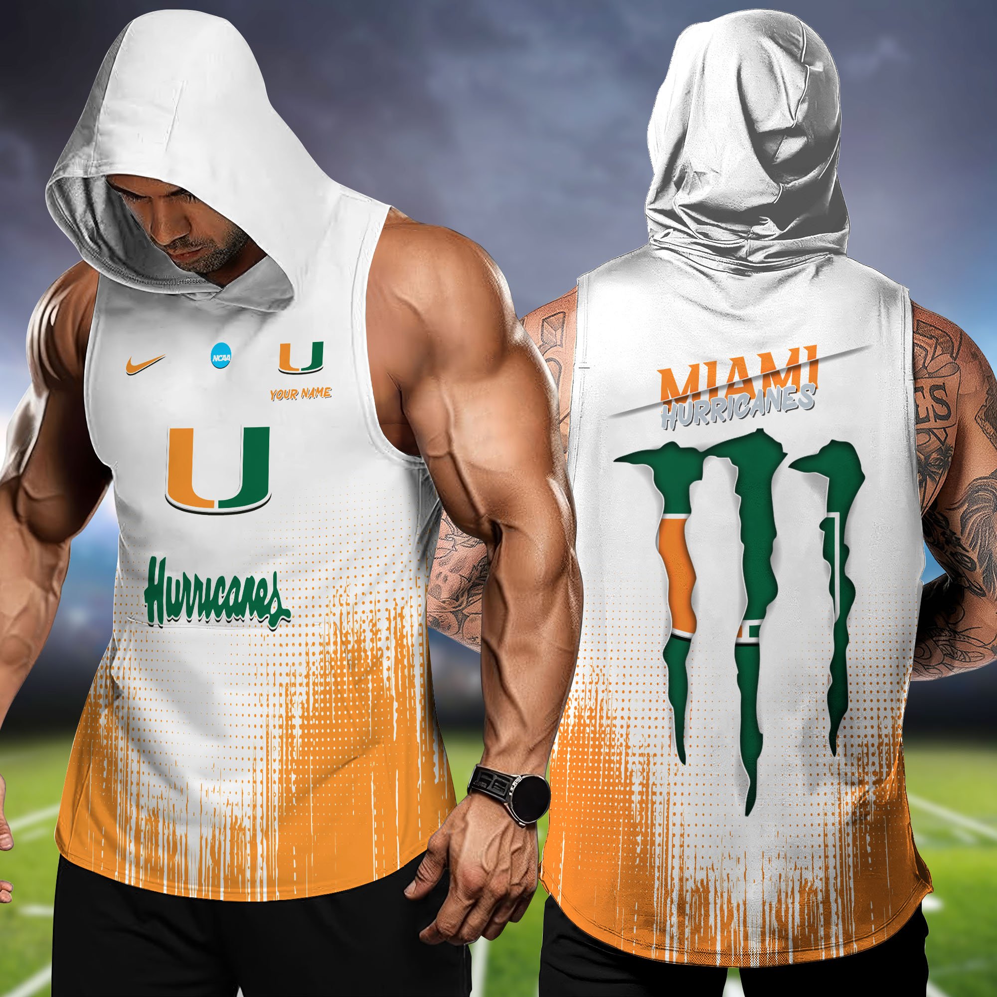 Miami Hurricanes Hoodie Tanktop Personalized Your Name, Football Team Hoodie Tanktop, Gift For Football Fans ETHY-58338