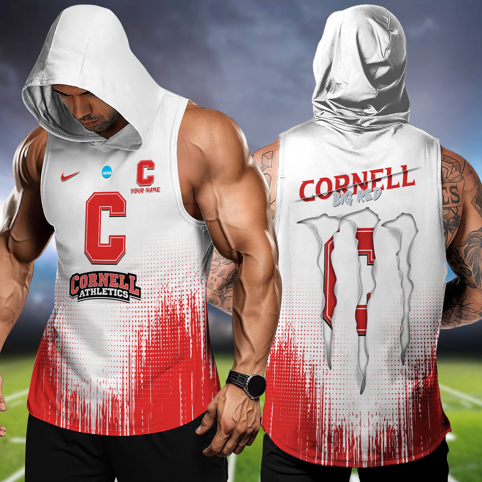 Cornell Big Red Hoodie Tanktop Personalized Your Name, Football Team Hoodie Tanktop, Gift For Football Fans ETHY-58338