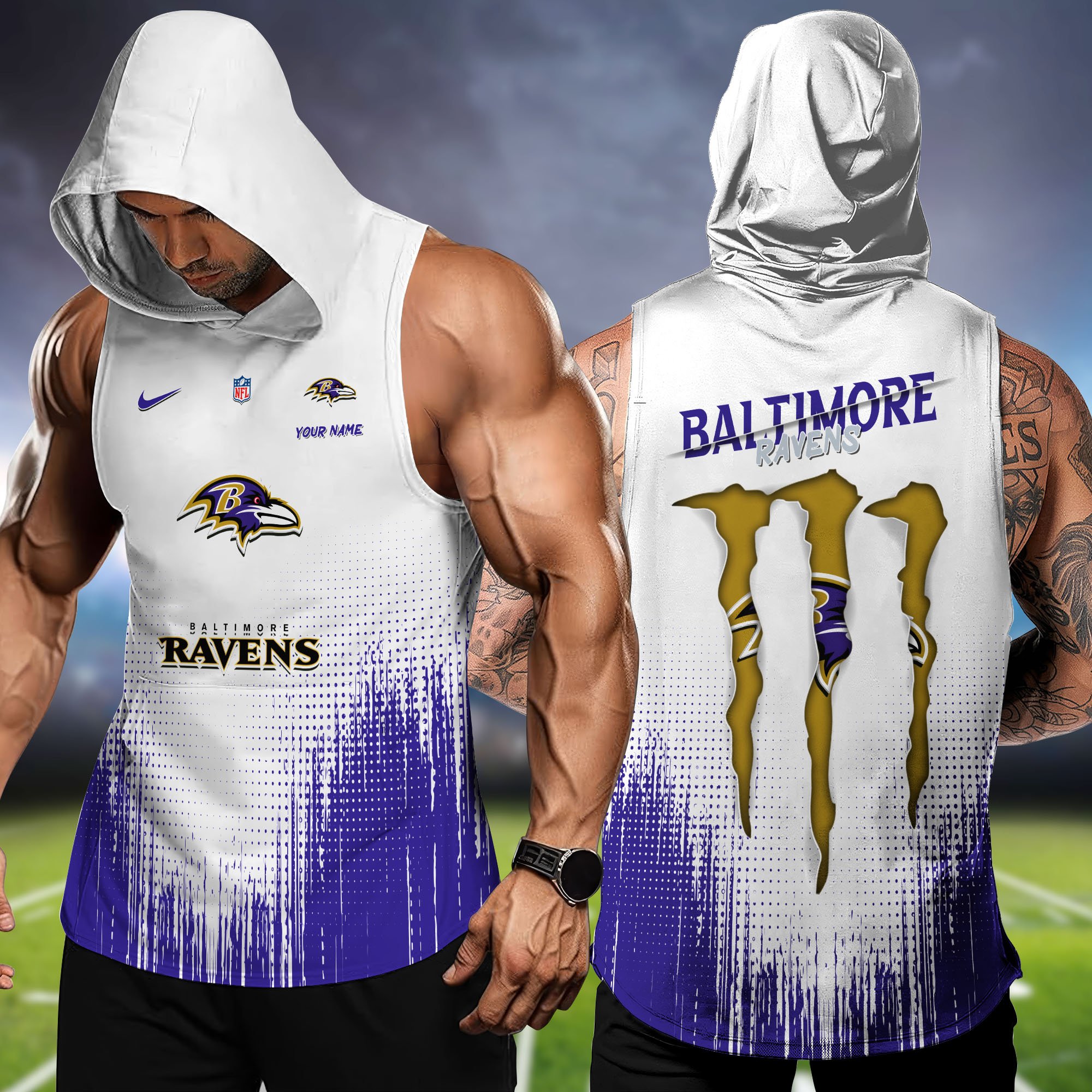 Baltimore Ravens Hoodie Tanktop Personalized Your Name, Football Team Hoodie Tanktop, Gift For Football Fans ETHY-58338