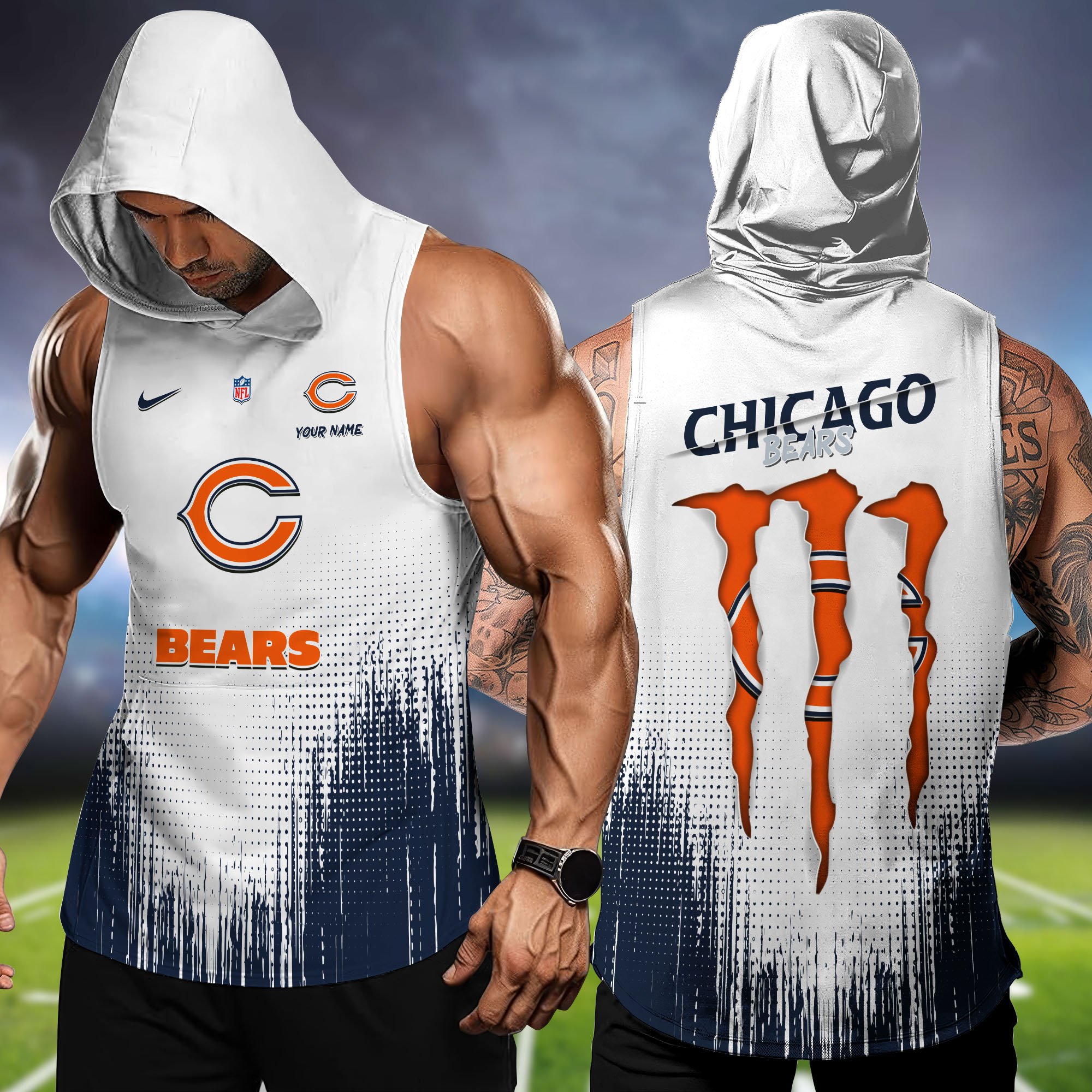 Chicago Bears Hoodie Tanktop Personalized Your Name, Football Team Hoodie Tanktop, Gift For Football Fans ETHY-58338