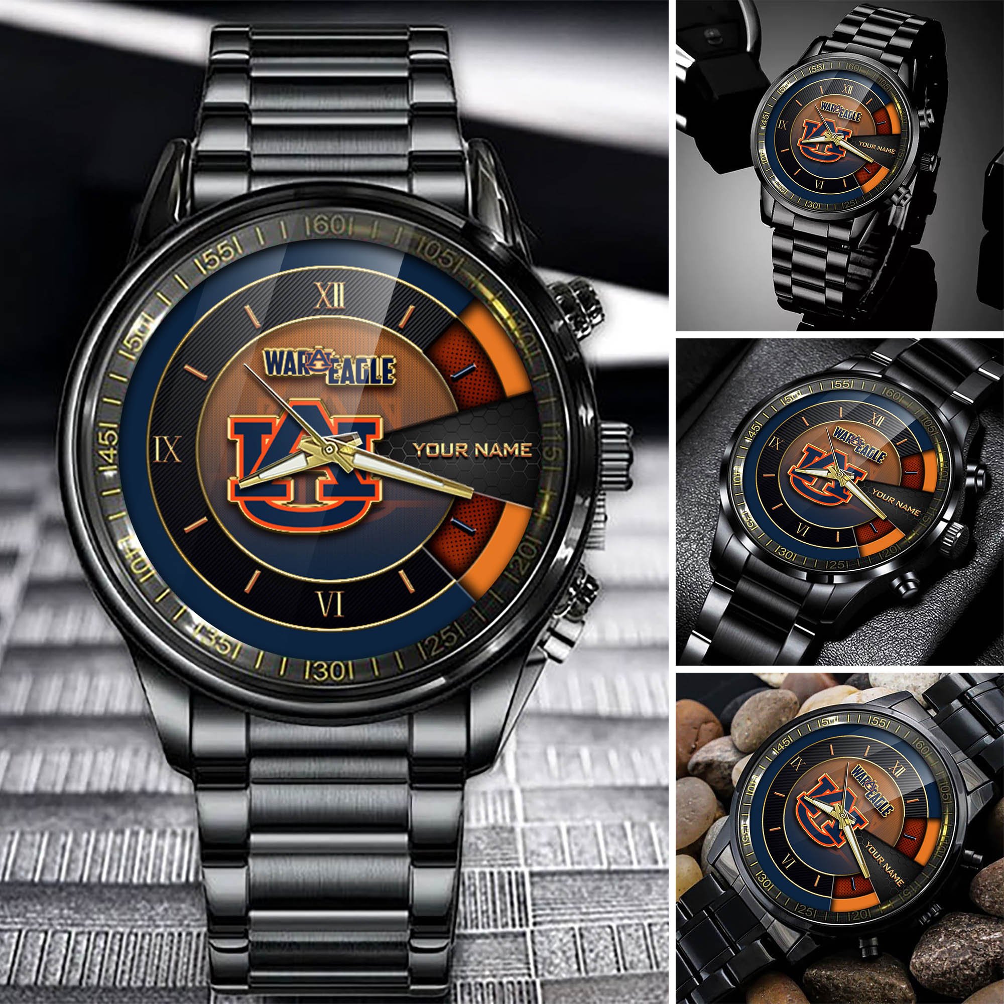 Auburn Tigers Team Black Fashion Watch Custom Your Name, Black Fashion Watch For Sport Fan, Sport Fashion Gifts For Fan ETHY-54645