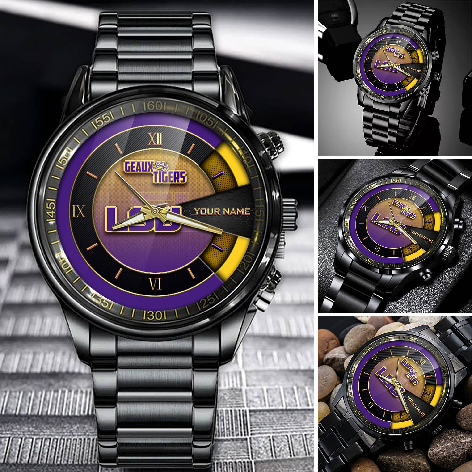 LSU TIGERS Team Black Fashion Watch Custom Your Name, Black Fashion Watch For Sport Fan, Sport Fashion Gifts For Fan ETHY-54645