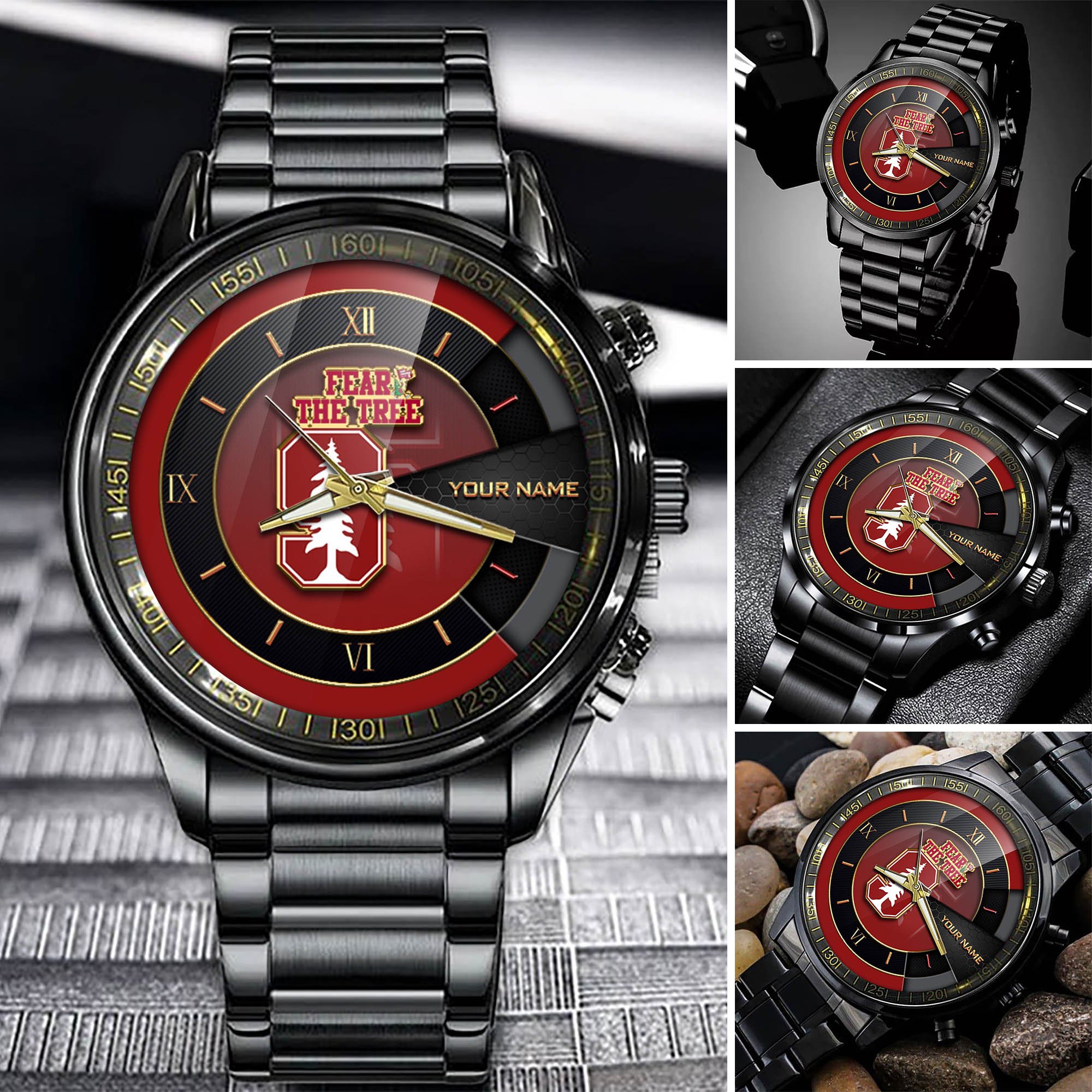 Stanford Cardinal Team Black Fashion Watch Custom Your Name, Black Fashion Watch For Sport Fan, Sport Fashion Gifts For Fan ETHY-54645