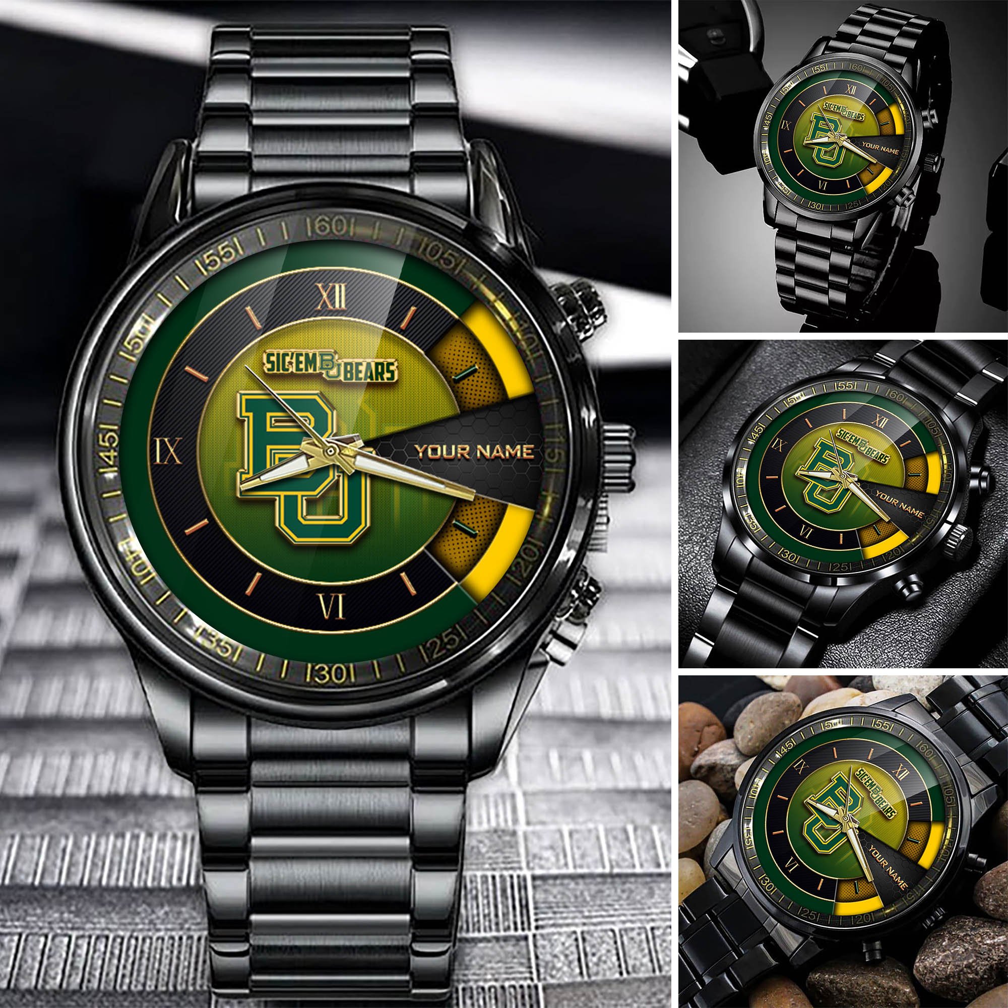 Baylor Bears Team Black Fashion Watch Custom Your Name, Black Fashion Watch For Sport Fan, Sport Fashion Gifts For Fan ETHY-54645