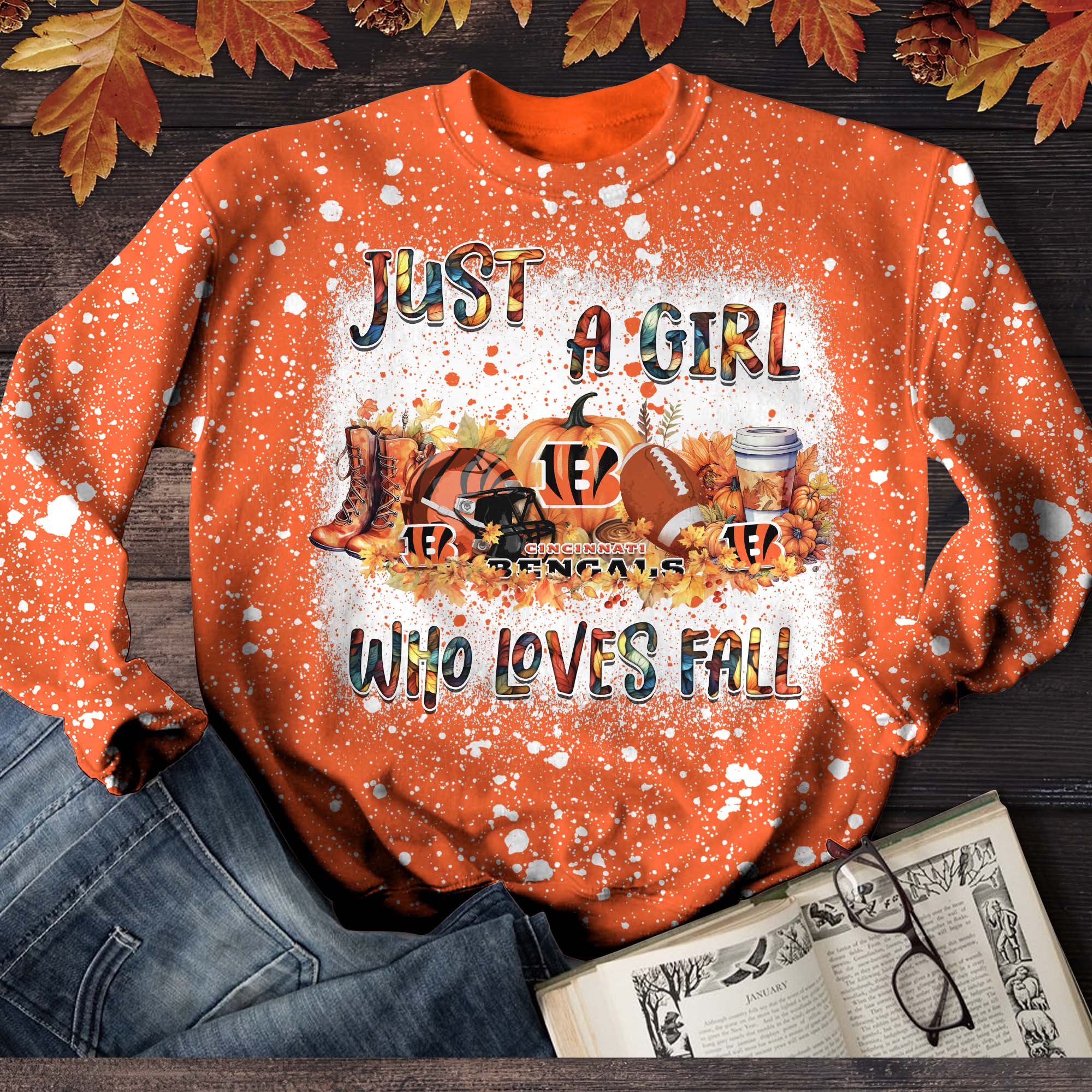 Cincinnati Bengals T-Shirt Sweater Hoodie, Just A Girl Who Loves Fall Shirts, Autumn Gifts For Sport Lovers ETHY-51984