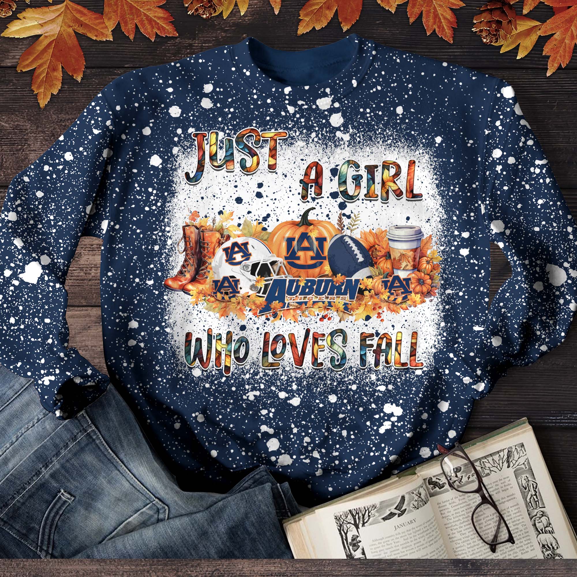 Auburn Tigers T-Shirt Sweater Hoodie, Just A Girl Who Loves Fall Shirts, Autumn Gifts For Sport Lovers ETHY-51984