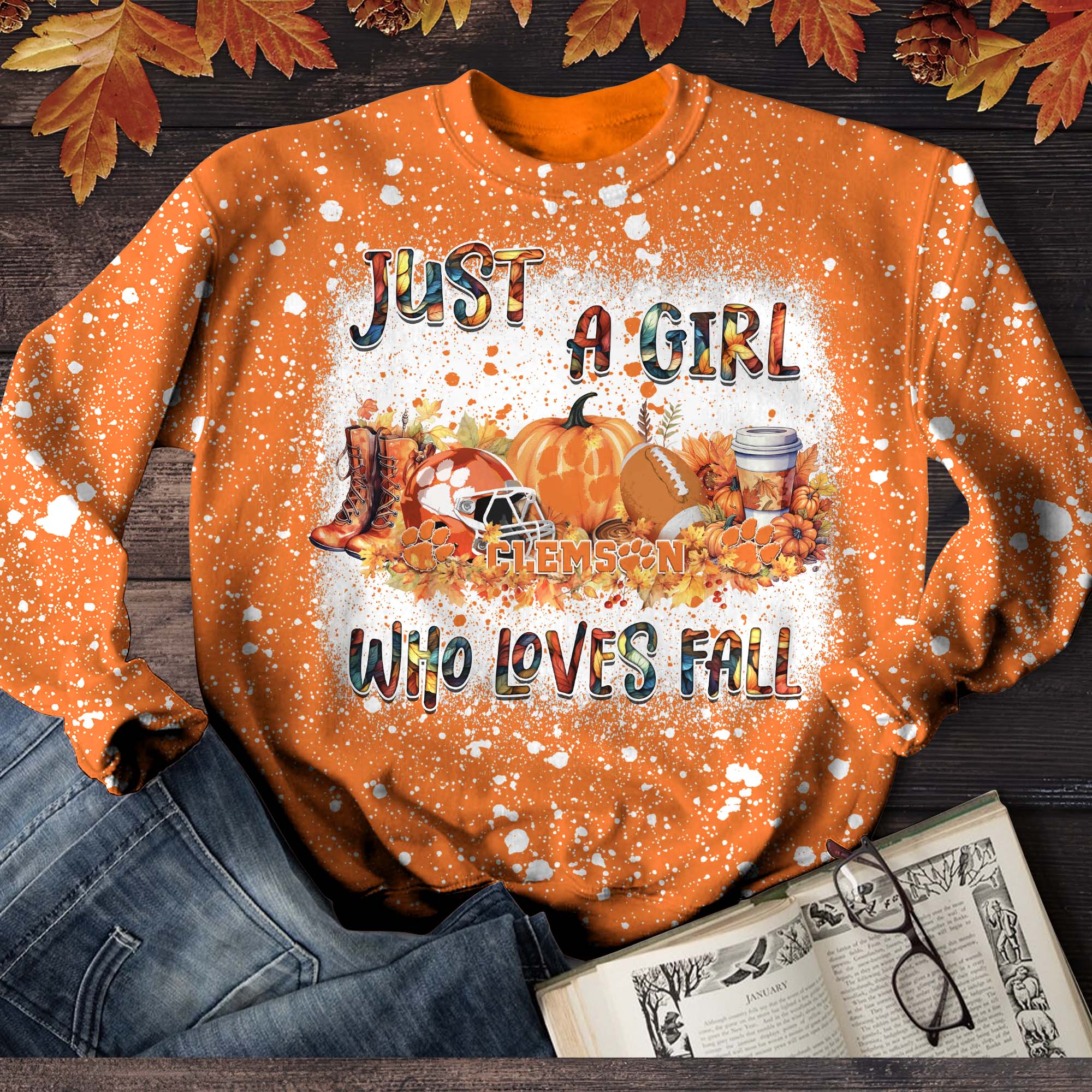 Clemson Tigers T-Shirt Sweater Hoodie, Just A Girl Who Loves Fall Shirts, Autumn Gifts For Sport Lovers ETHY-51984