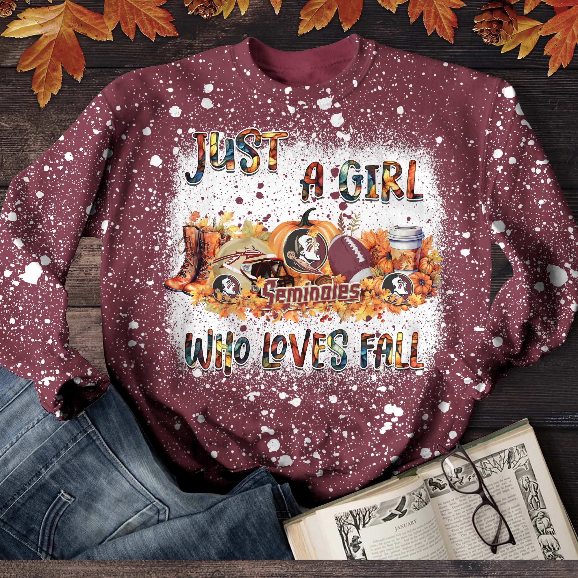 Florida State Seminoles T-Shirt Sweater Hoodie, Just A Girl Who Loves Fall Shirts, Autumn Gifts For Sport Lovers ETHY-51984