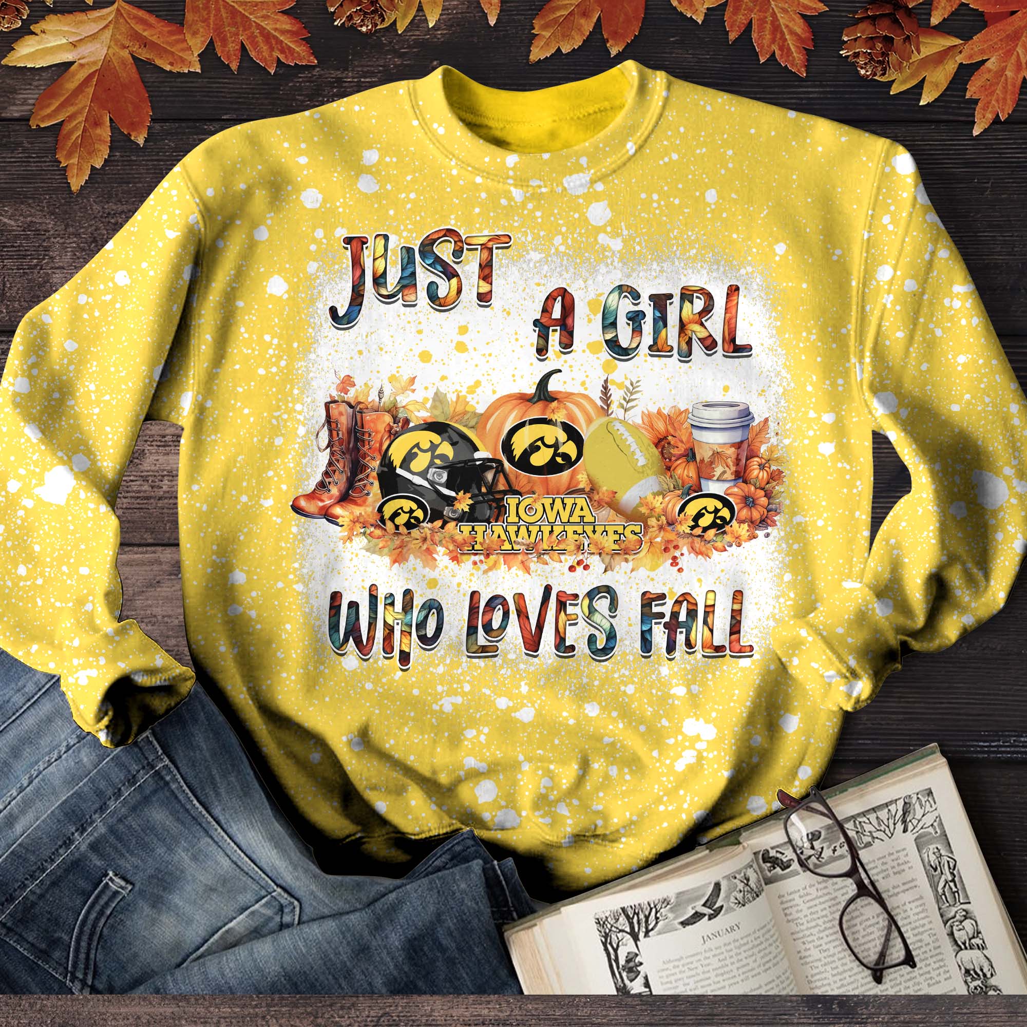 Iowa Hawkeyes T-Shirt Sweater Hoodie, Just A Girl Who Loves Fall Shirts, Autumn Gifts For Sport Lovers ETHY-51984