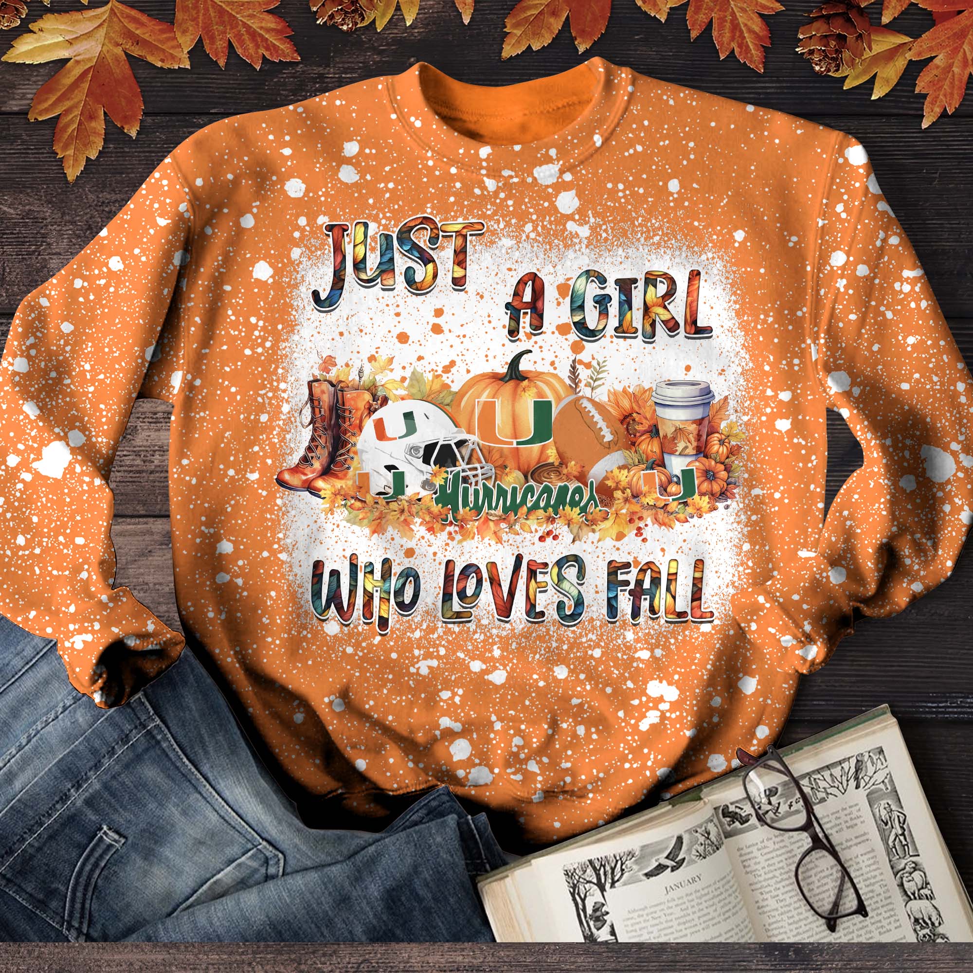 Miami Hurricanes T-Shirt Sweater Hoodie, Just A Girl Who Loves Fall Shirts, Autumn Gifts For Sport Lovers ETHY-51984