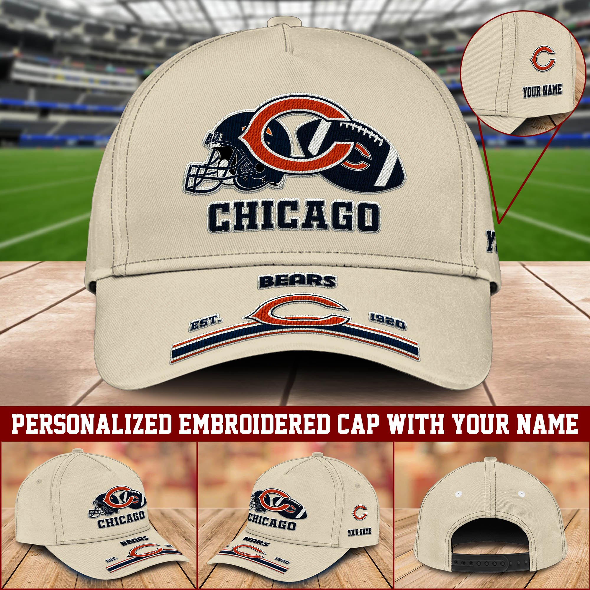 Chicago Bears Embroidered Cap Personalized Your Name, Sport Cap For Fan, Sport Lovers Gifts ETHY-60006